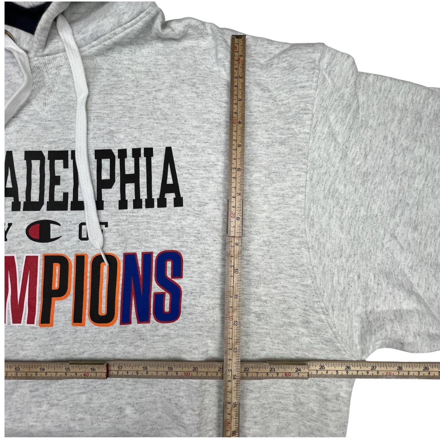 Champion Men Grey Hoodie US XXL Printed Long Sleeve Sport Casual