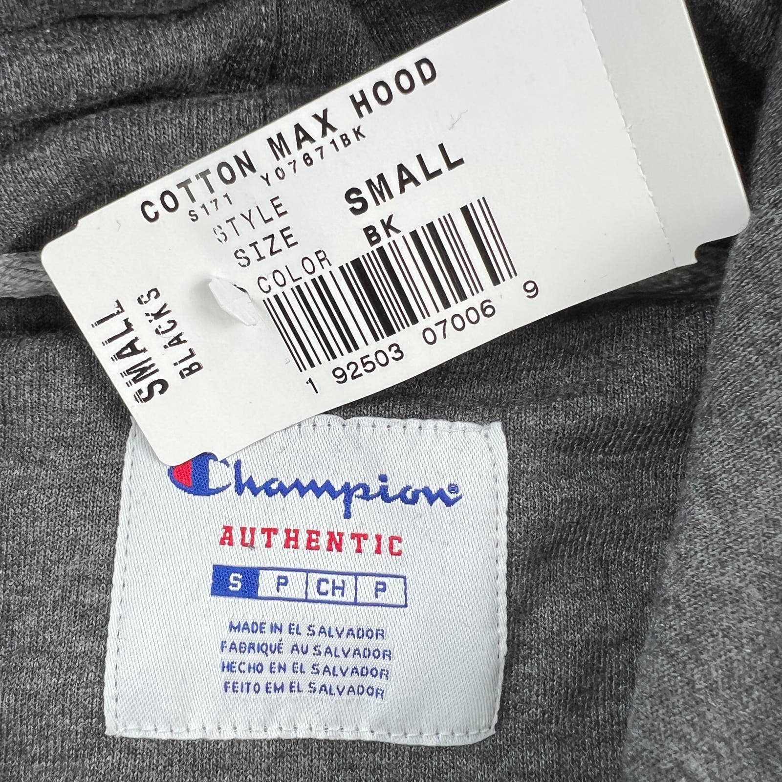 Champion Men Black Hoodie US S Logo Printed Long Sleeve