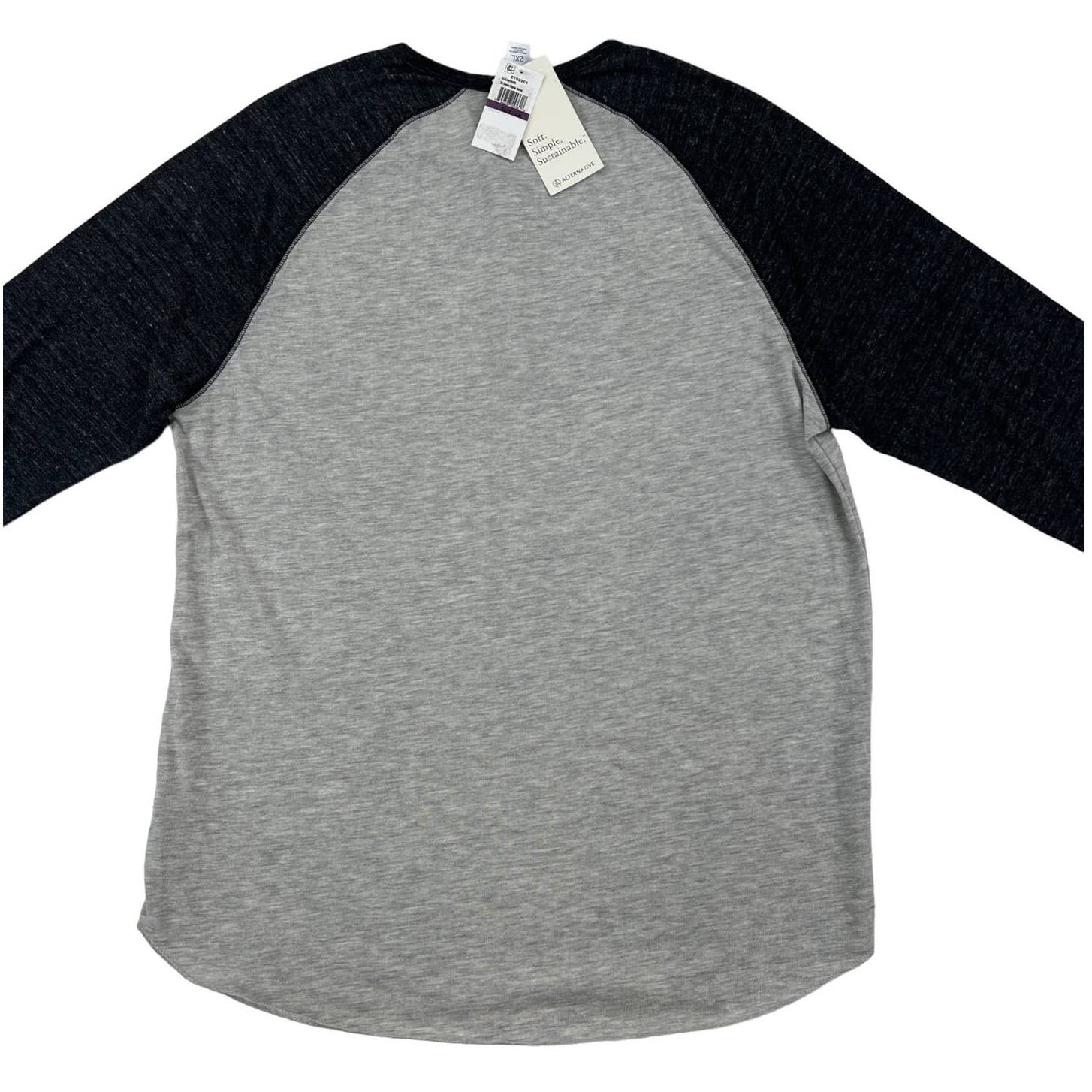 Alternative Men Grey Henley Crew Neck US XXL Middle Black Sleeve Sweatshirt