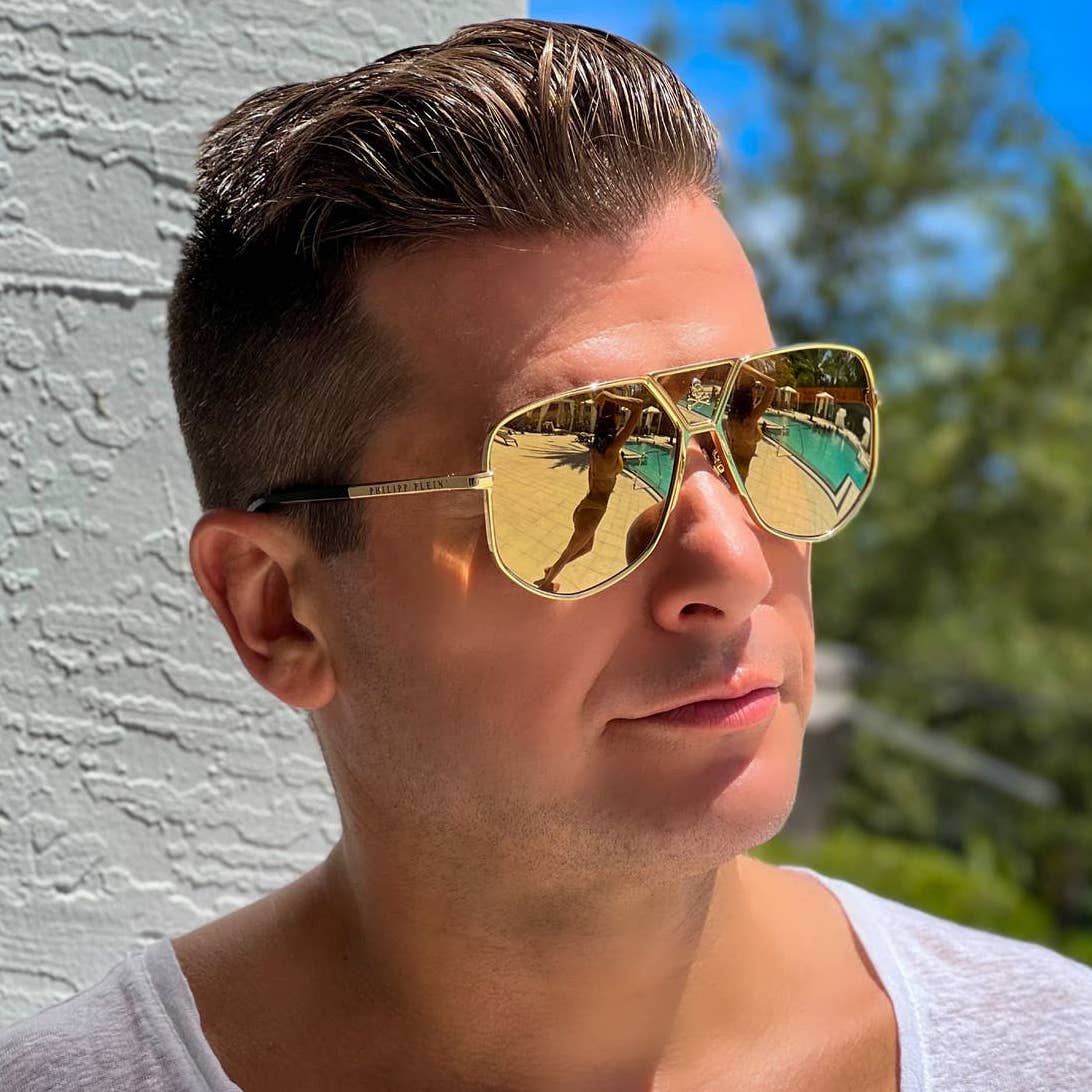 Men Aviator Gold Titanium Sunglasses