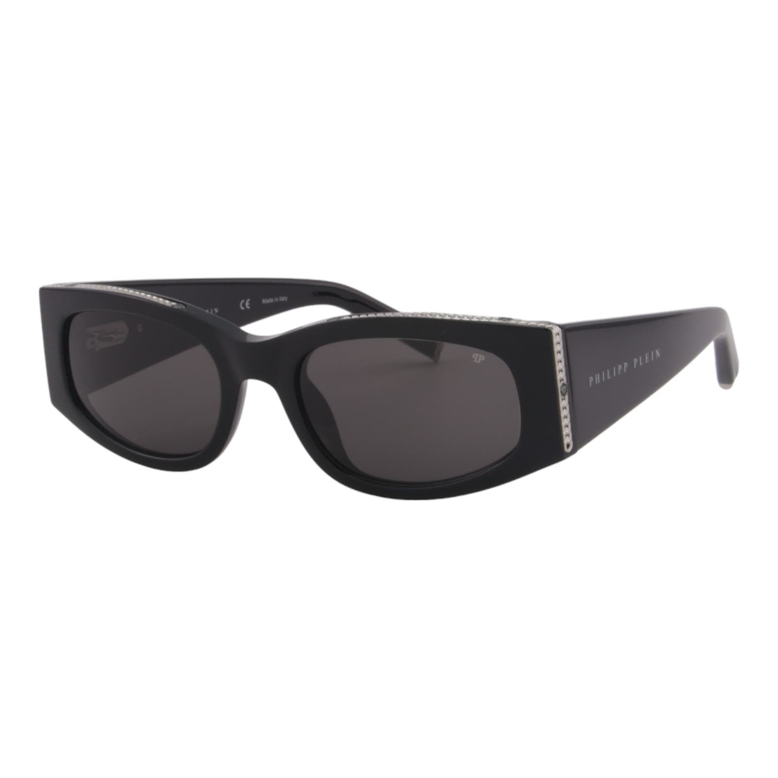 Women Slim Rectangle Sunglasses SPP025S-0700 Black & Silver Frame