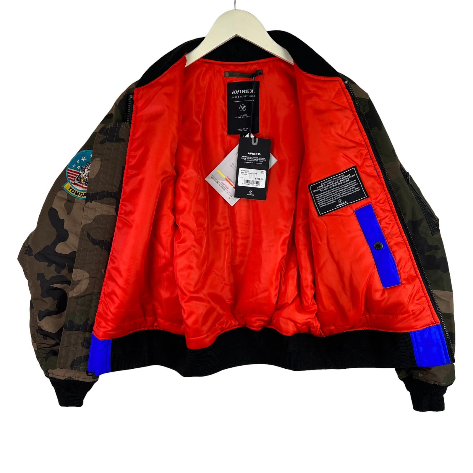 Avirex Men Camo Bomber Jacket US S Military Olive Flight Garment