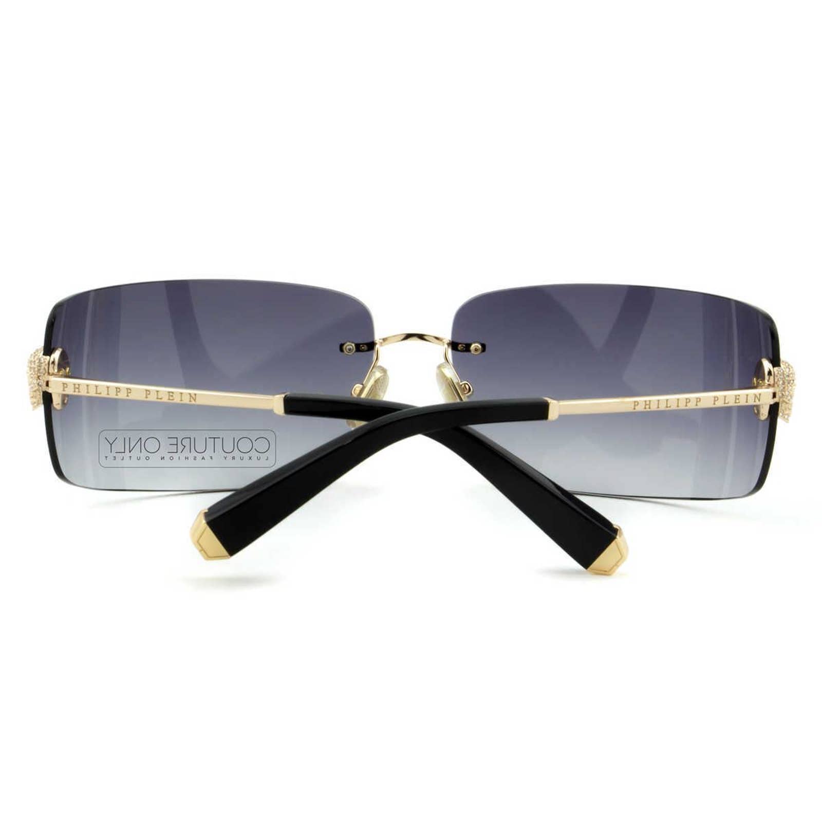 Women Titanium Rimless Sunglasses SPP027S-0300 Gray & Gold Rectangle