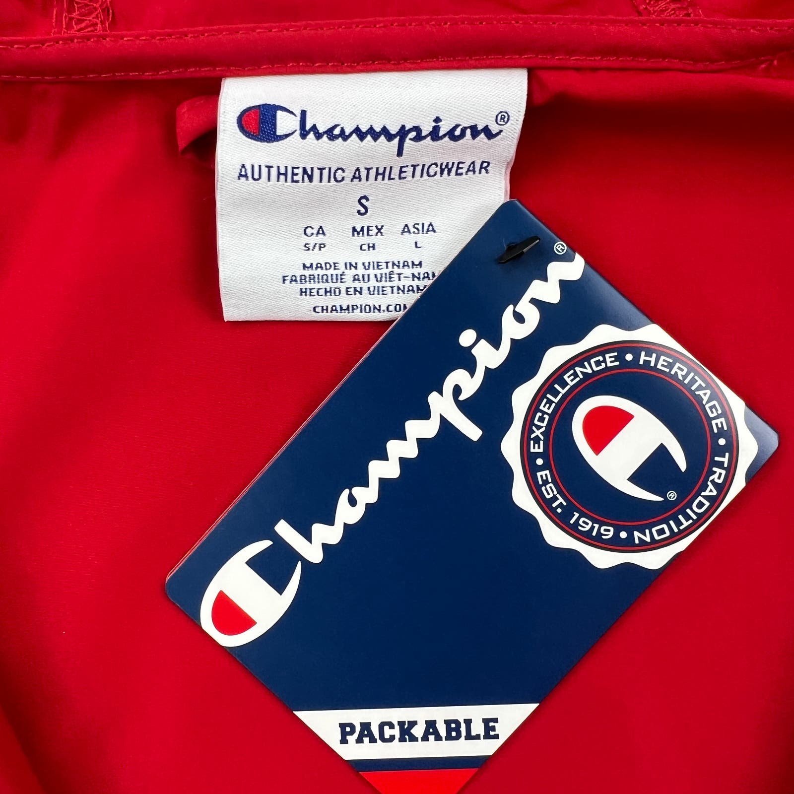 Champion Men Red Jacket US S Windbreaker Anorak Hood