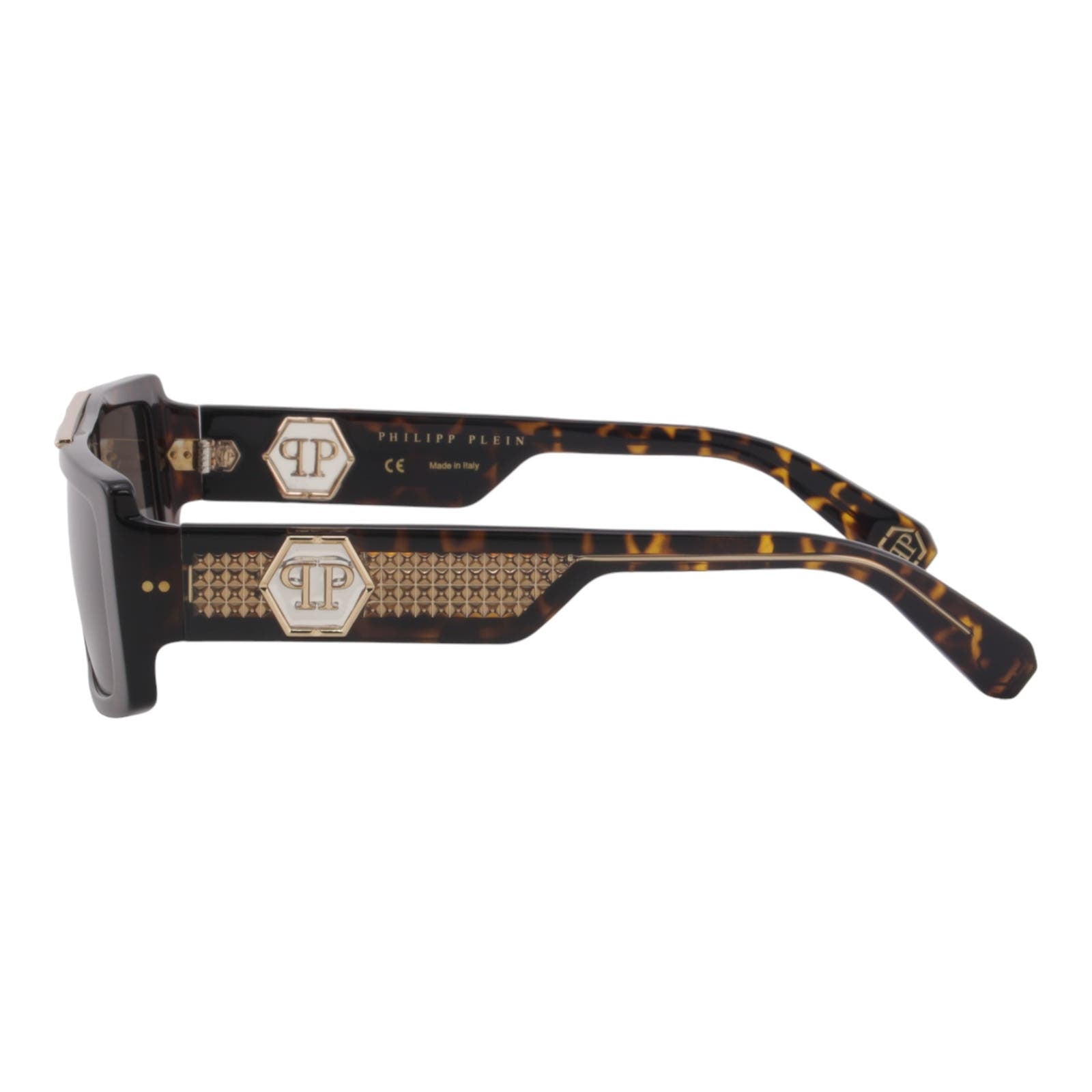 Men Slim Rectangular Brown & Gold Sunglasses SPP003V-0722