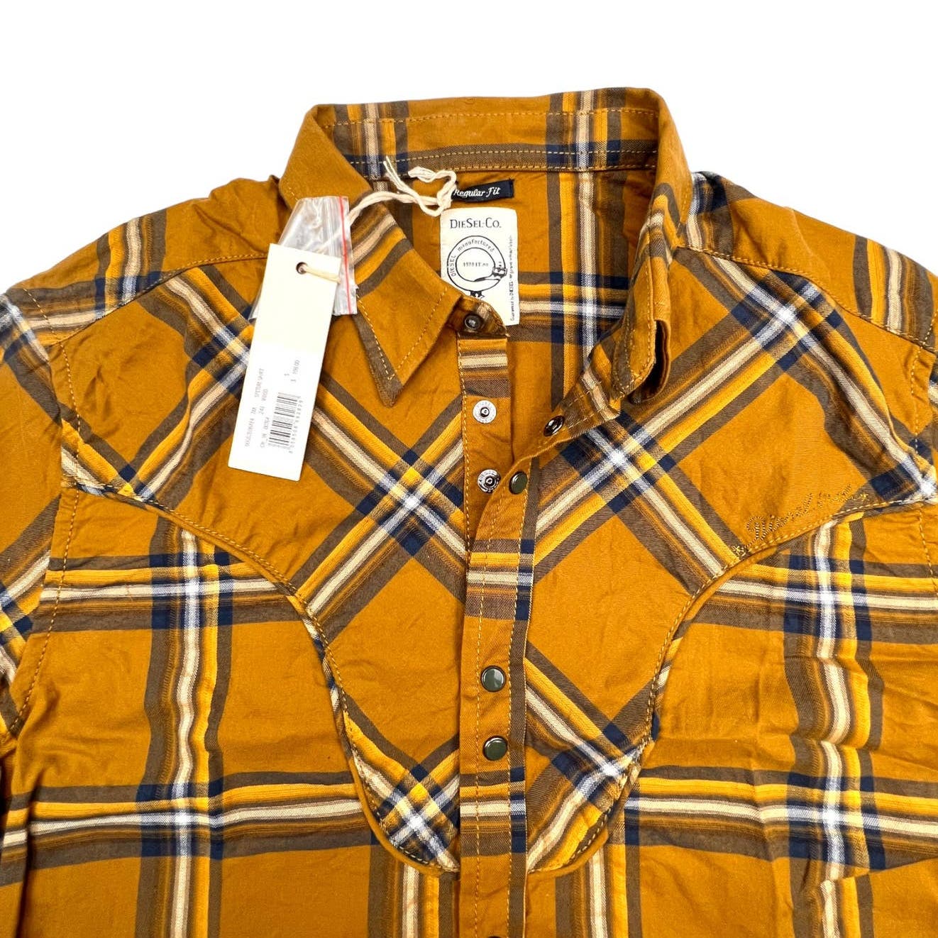 Diesel Men Brown Plaid Long Sleeve US S Button Down US S