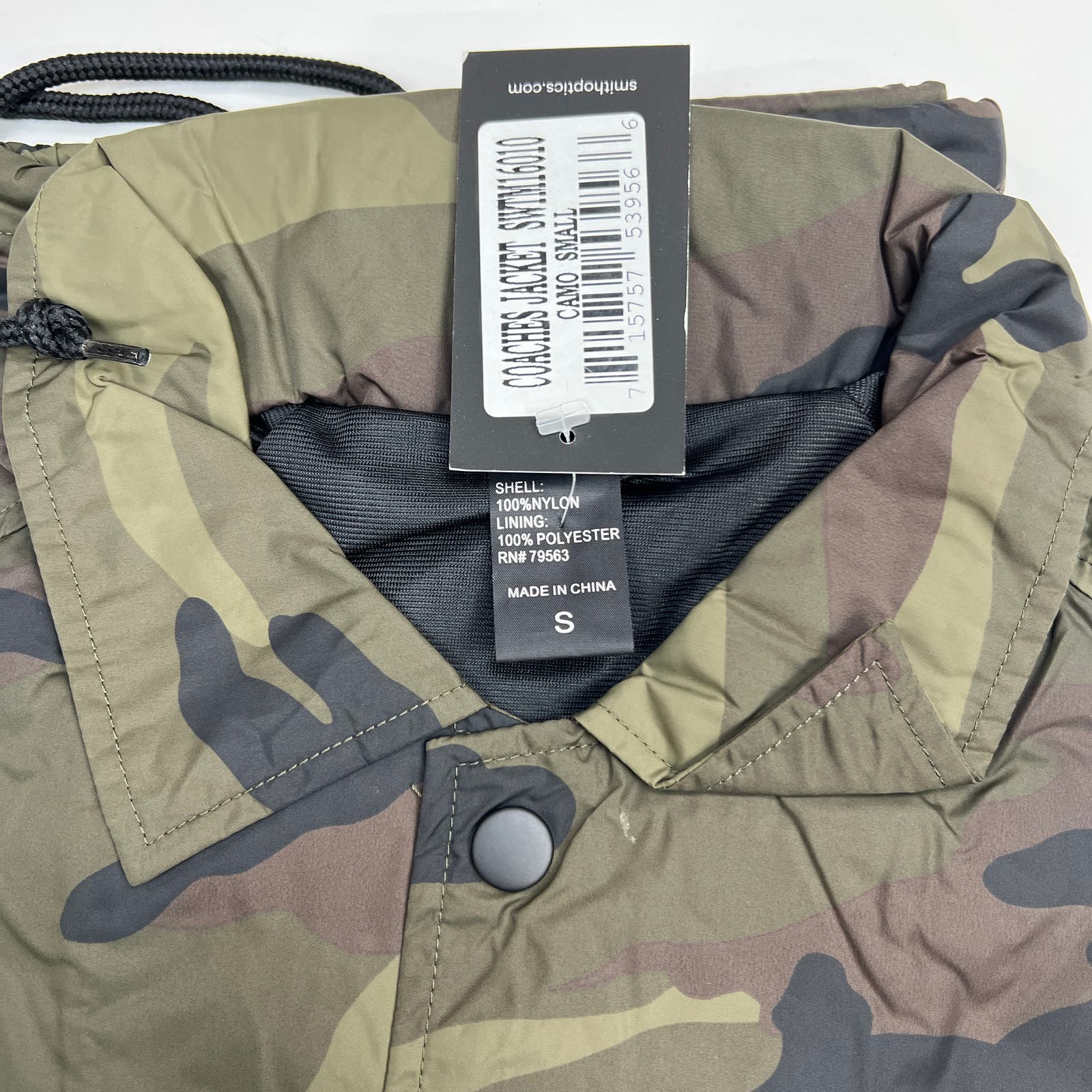 Smith Men Coaches Jacket US S Snap Front Olive Camo Windbreaker Beimar