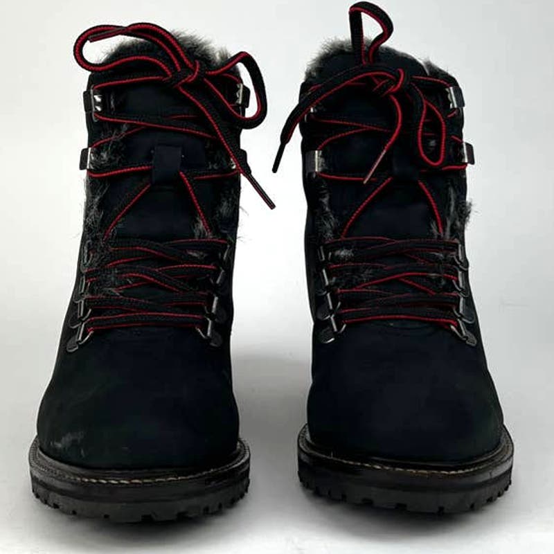 Joules Women US 5 Black Leather Faux Fur Hiking Ankle Snow Boots
