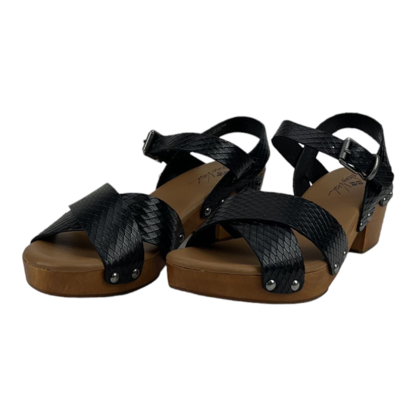 Patricia Nash Women US 10 Designs Gigi Wood Black Leather Sandals