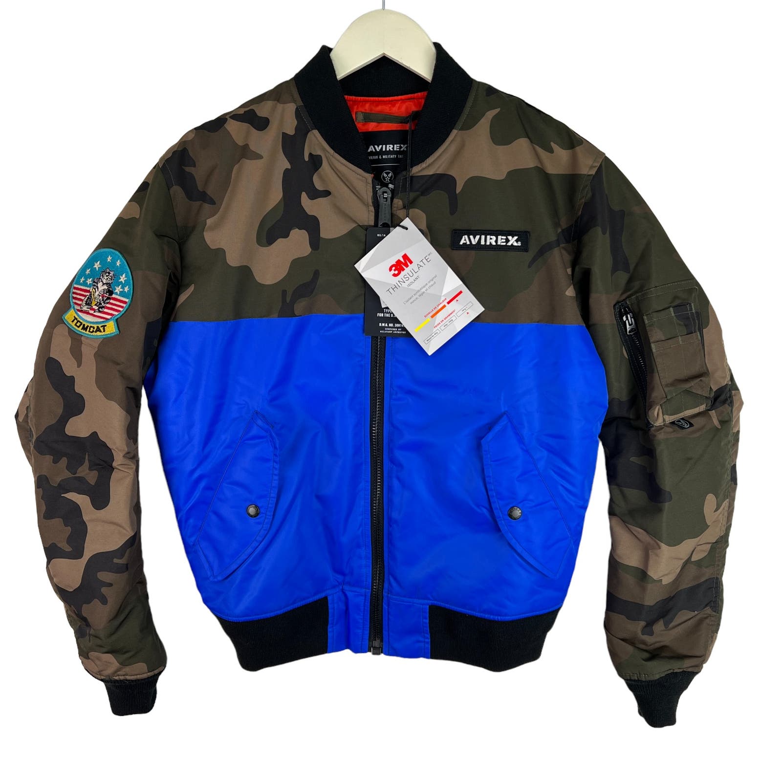Avirex Men Camo Bomber Jacket US S Military Olive Flight Garment
