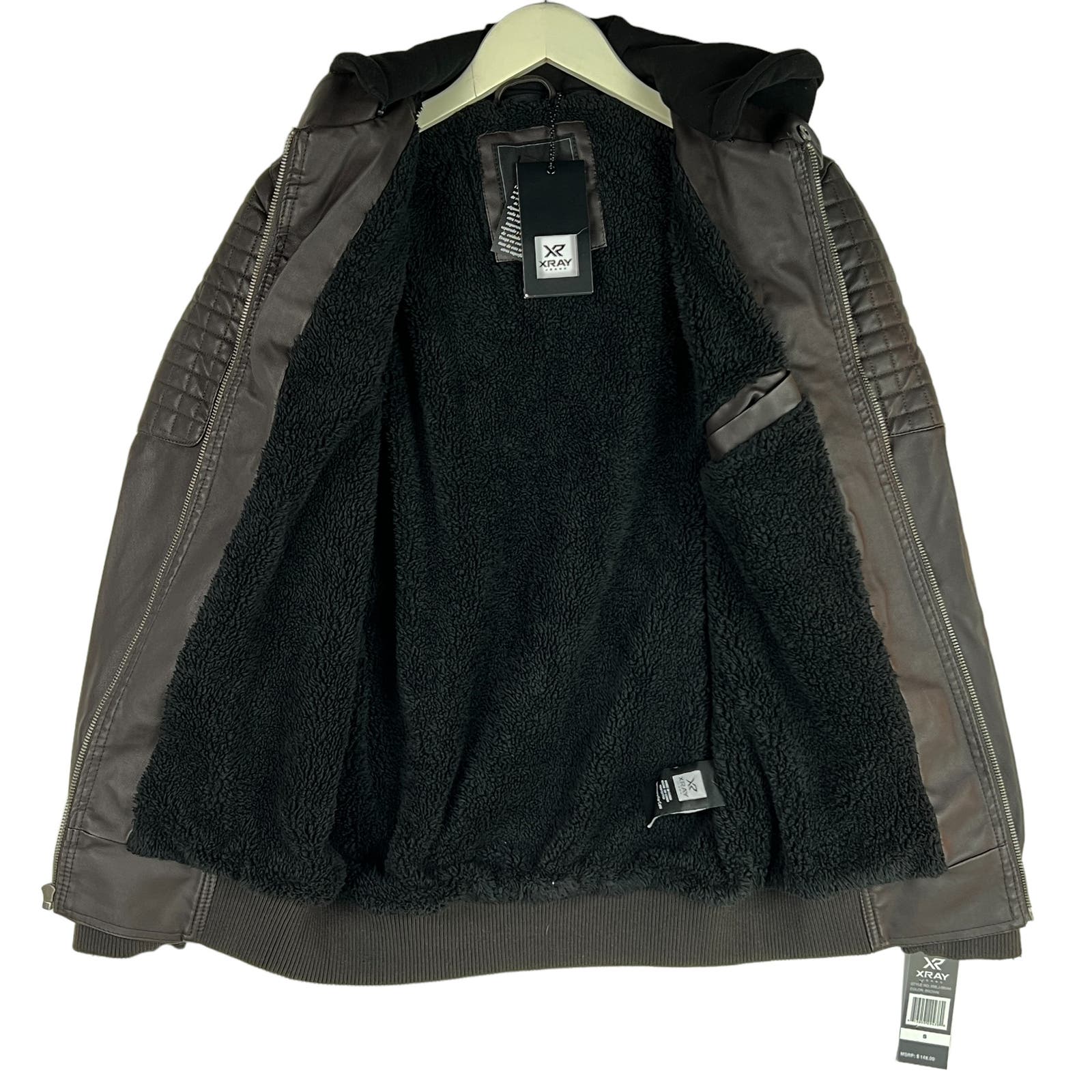 XRAY Jeans Men US S Brown Faux PU Leather Biker Jacket