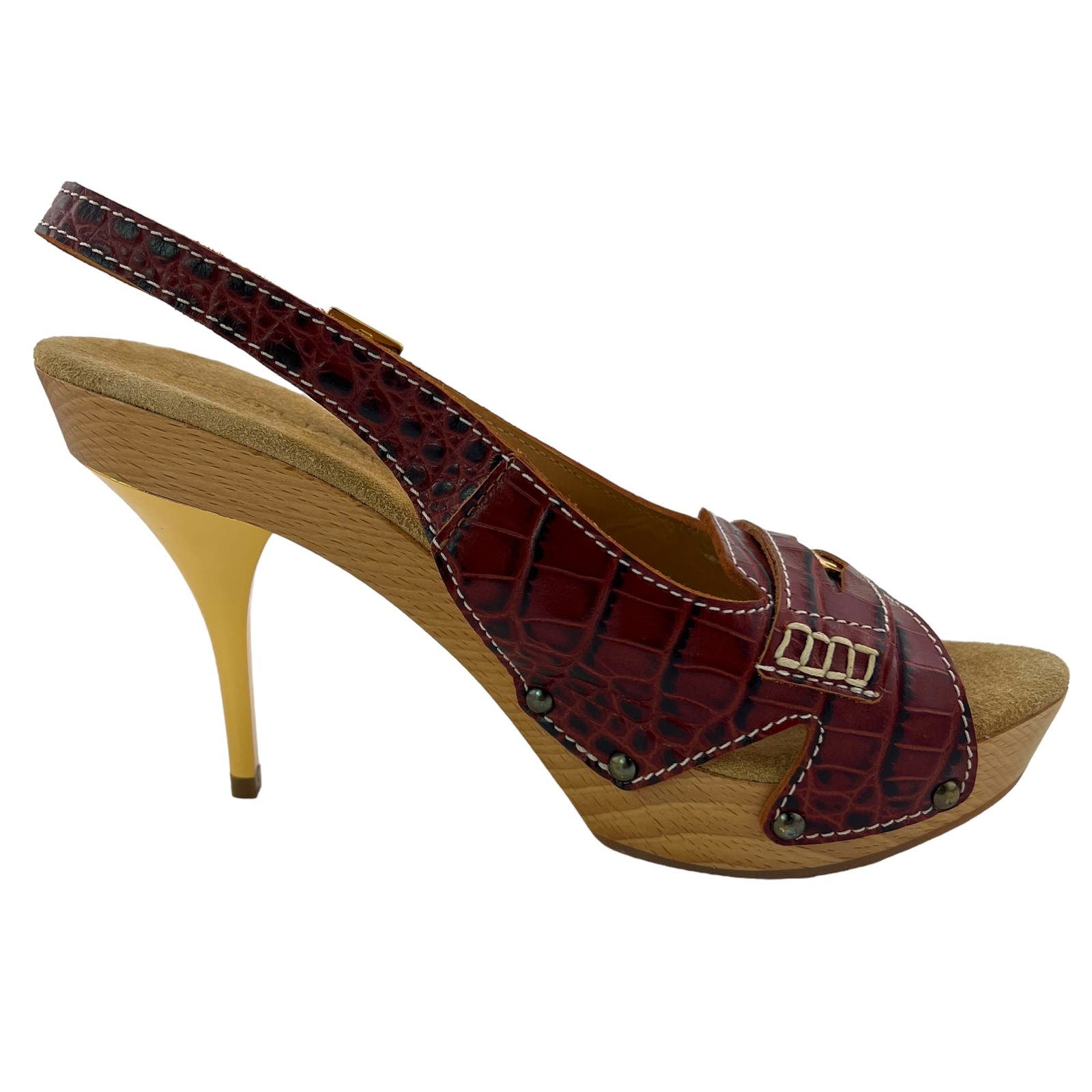 Dsquared2 Women US 10 Brown Leather Pumps Open Toe Shoes