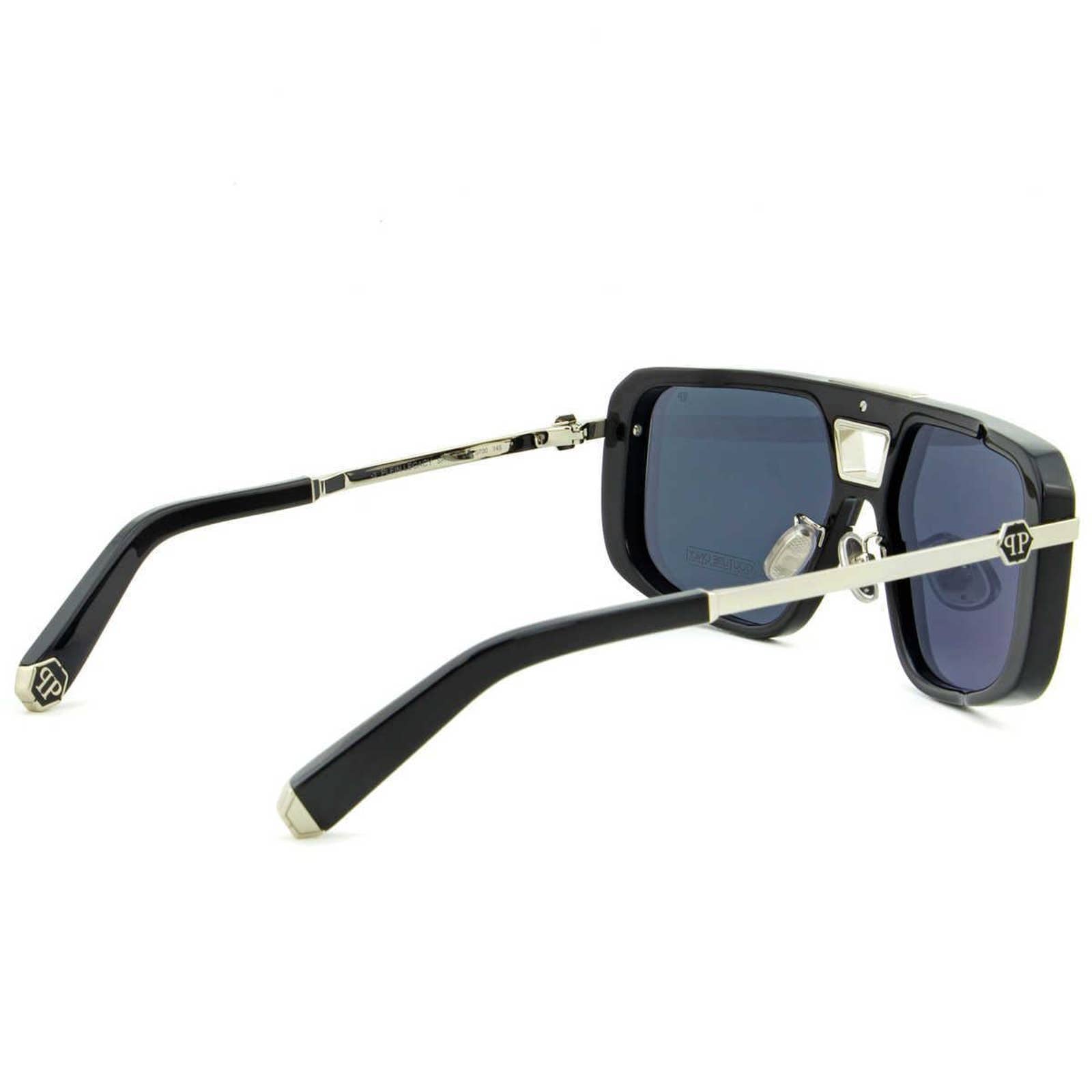 Men Square Shield Black Silver Sunglasses SPP008M-0700