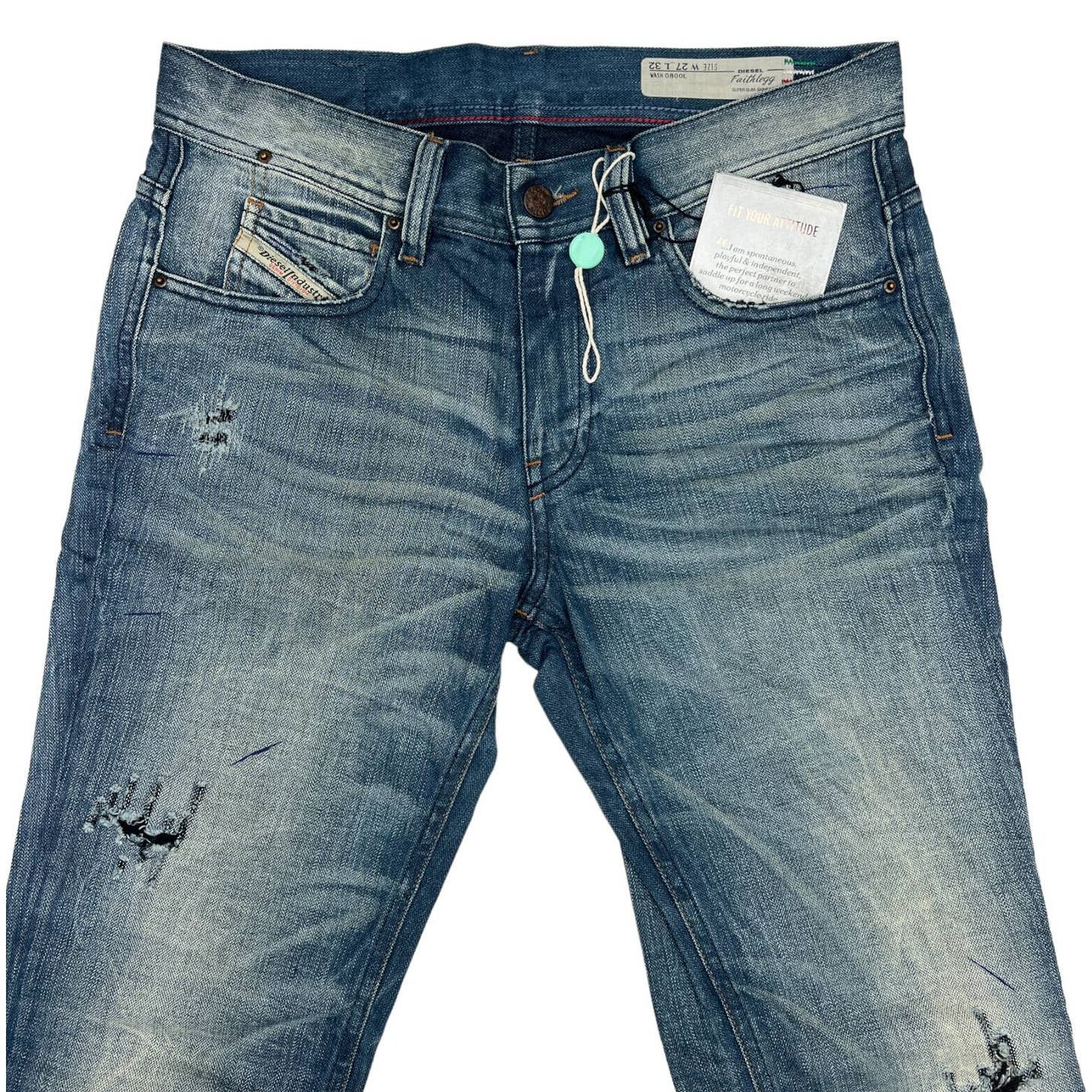 Diesel Women Denim Blue Jeans US 27 Washed Super Slim Skinny