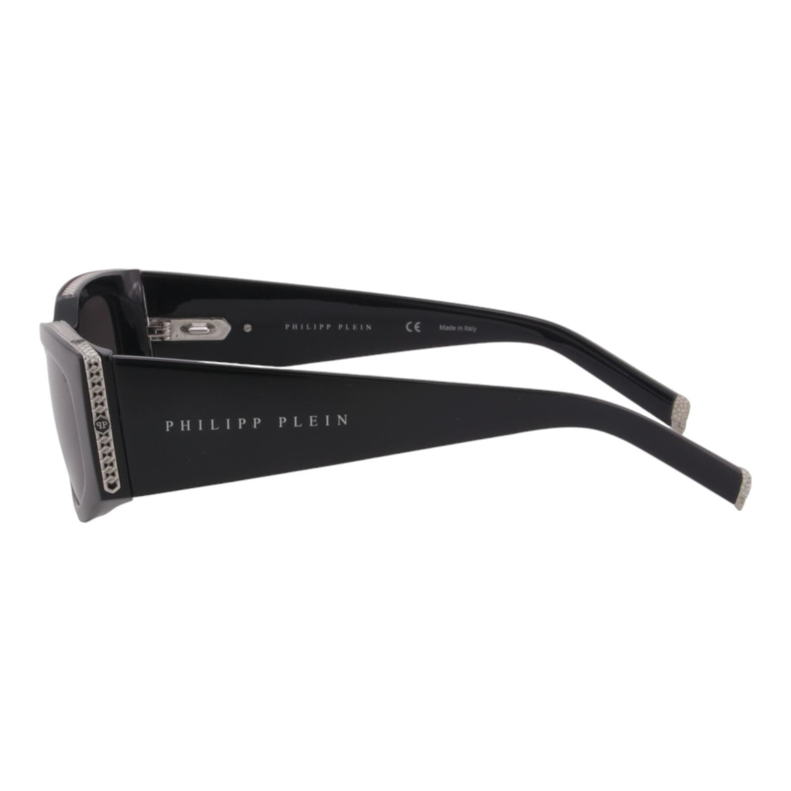 Women Slim Rectangle Sunglasses SPP025S-0700 Black & Silver Frame