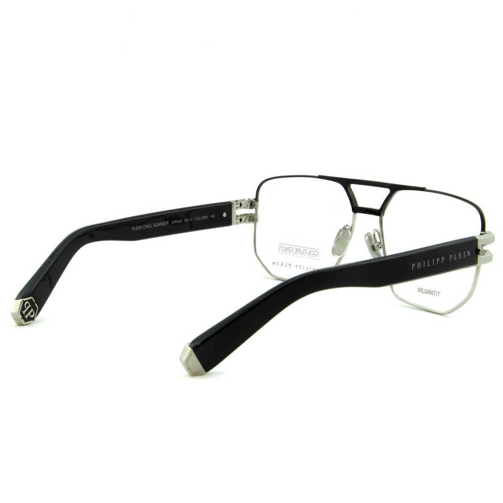 Men Prescription Glasses VPP022M-0583 Square Black Silver Titanium Optical Frame