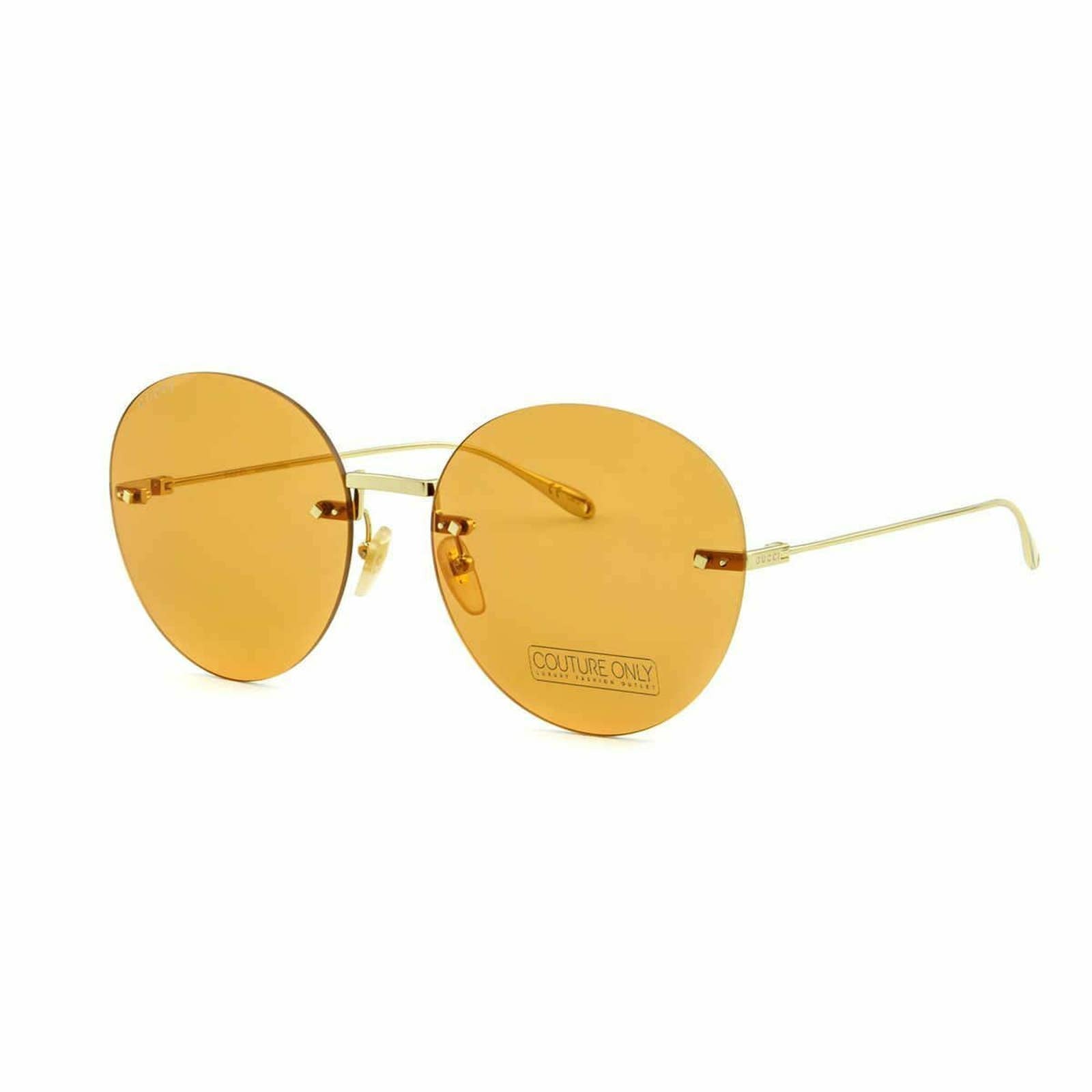 Women Gold Orange Rimless Round Sunglasses GG1149S-007