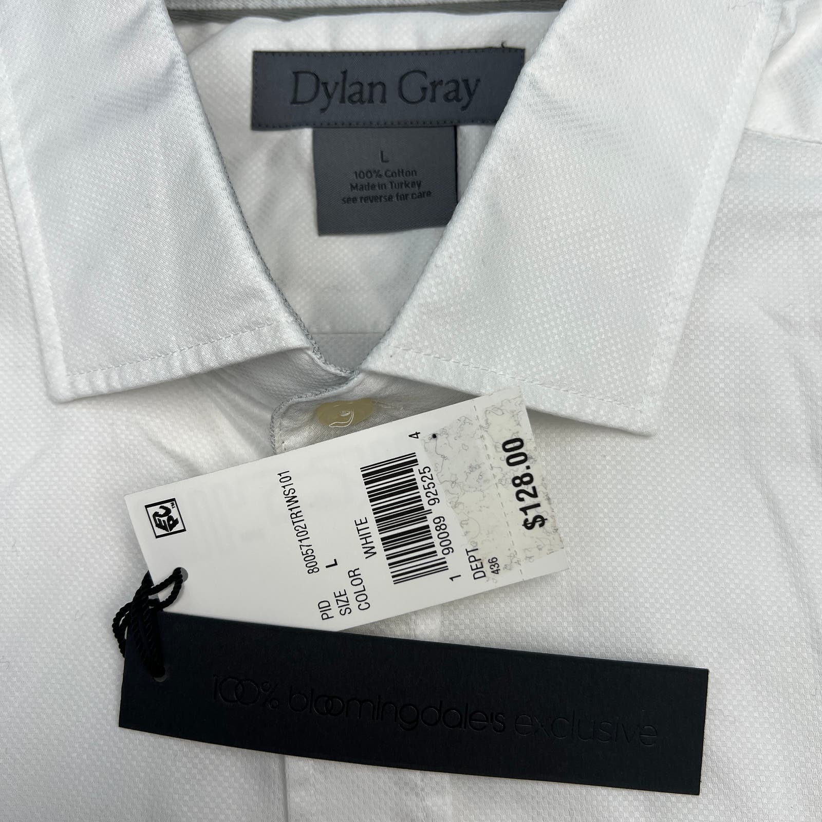 Dylan Gray Men White Cotton Dress US L  Long Sleeve Button-down