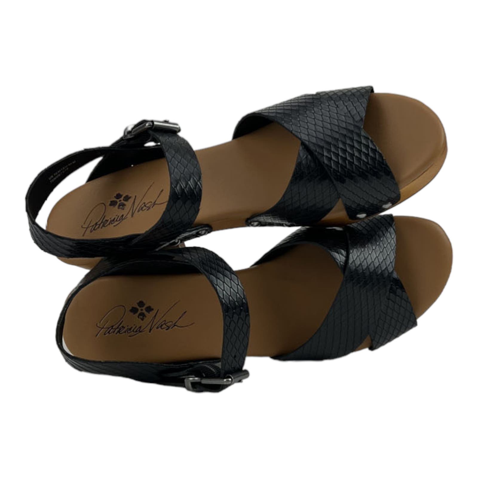 Patricia Nash Women US 10 Designs Gigi Wood Black Leather Sandals