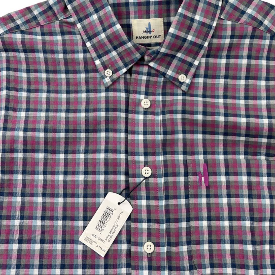 Johnnie-O Men Purple Multicolor Plaid Shirt US S Long sleeve Button Down