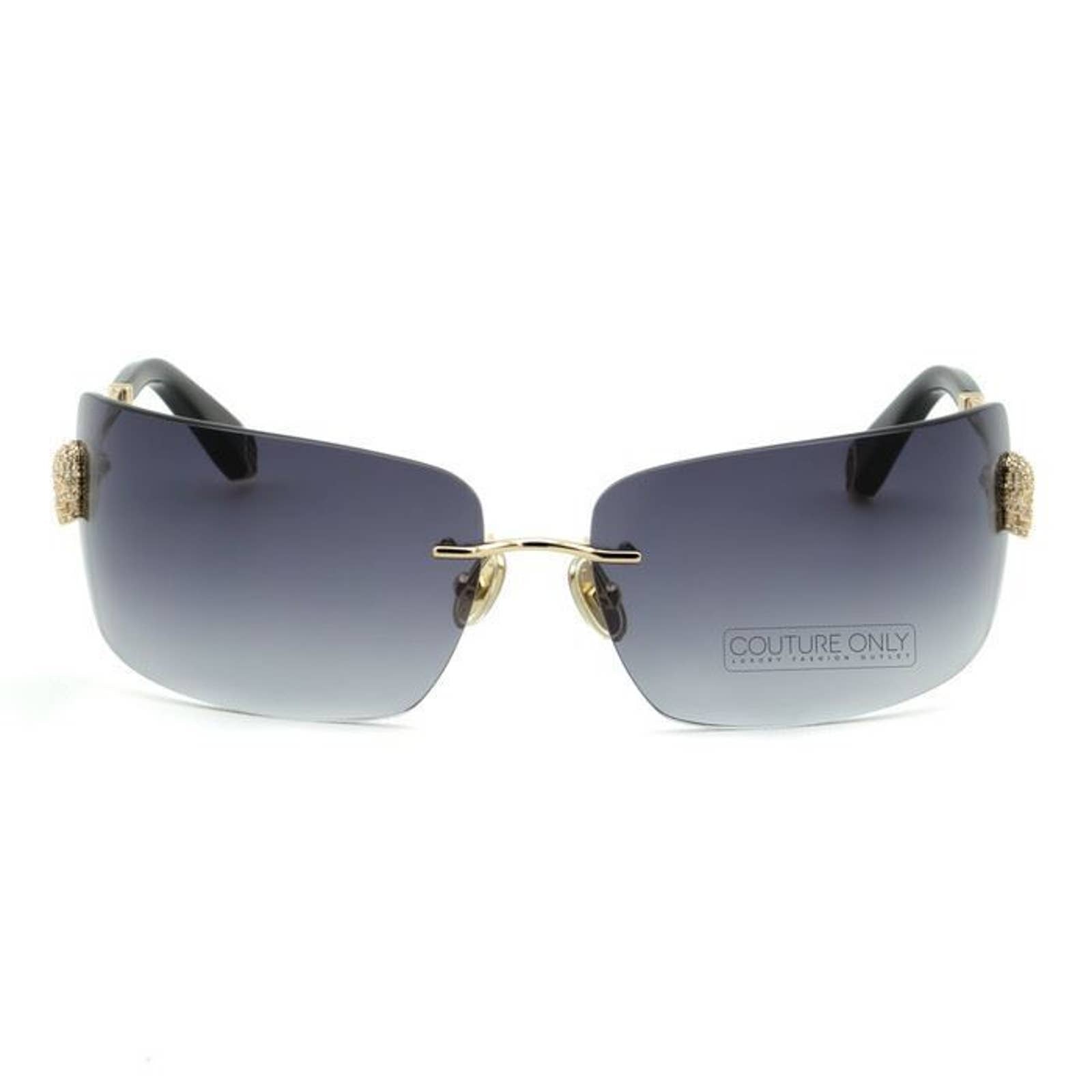 Women Titanium Rimless Sunglasses SPP027S-0300 Gray & Gold Rectangle