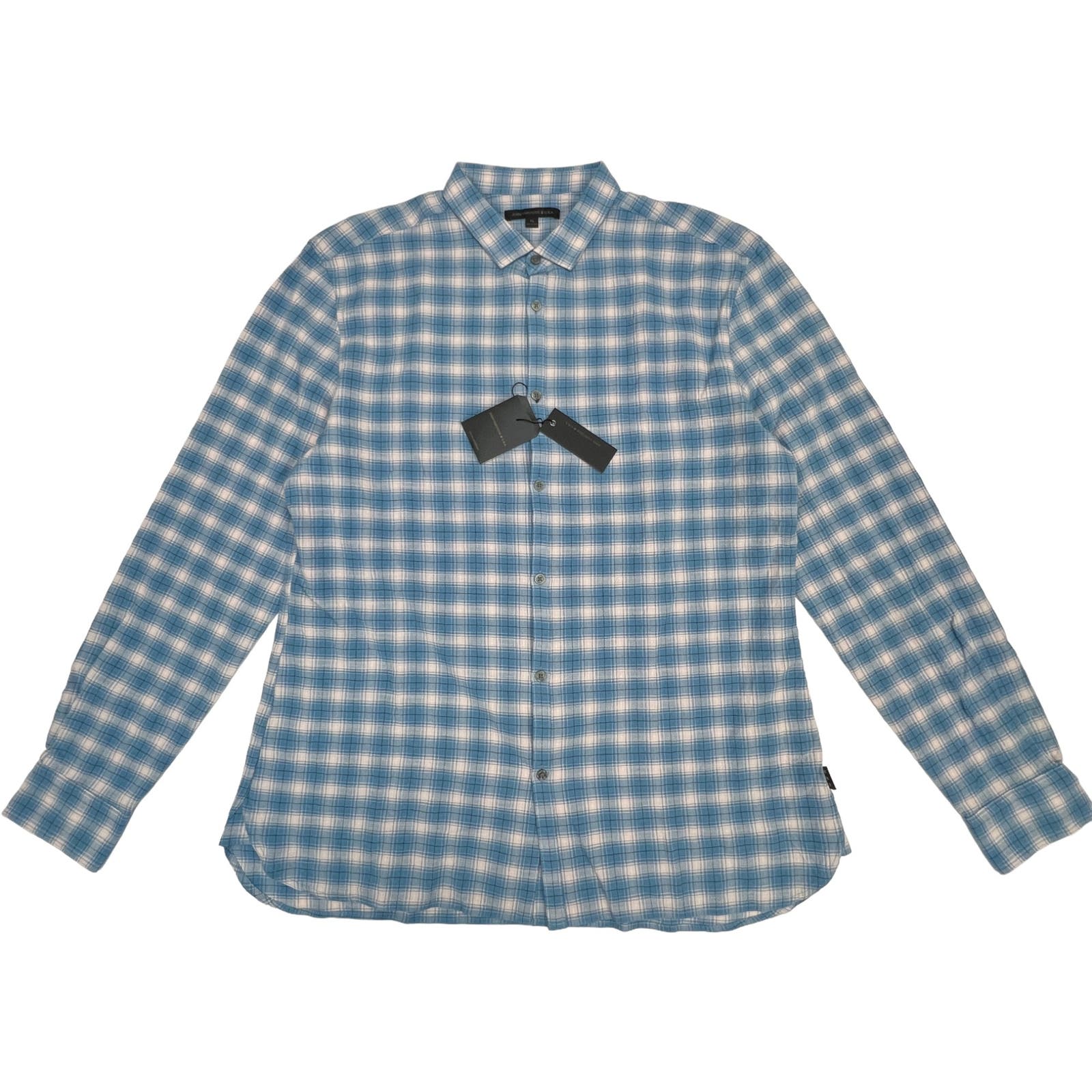 John Varvatos Men Blue White Plaid Shirt US XL Long Sleeve Button Down