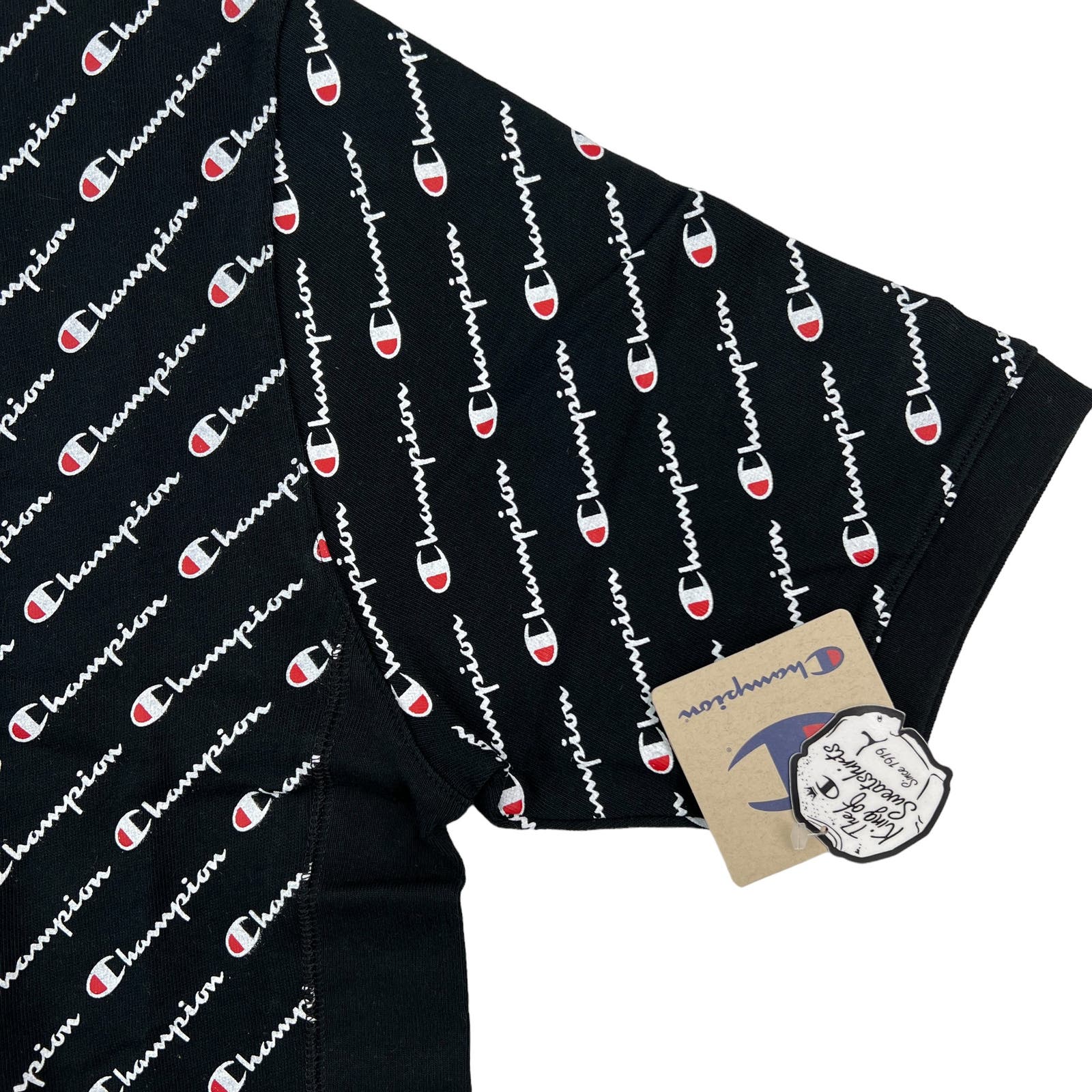 Champion Men Black Polo US S Short Sleeve White Logo Pattern