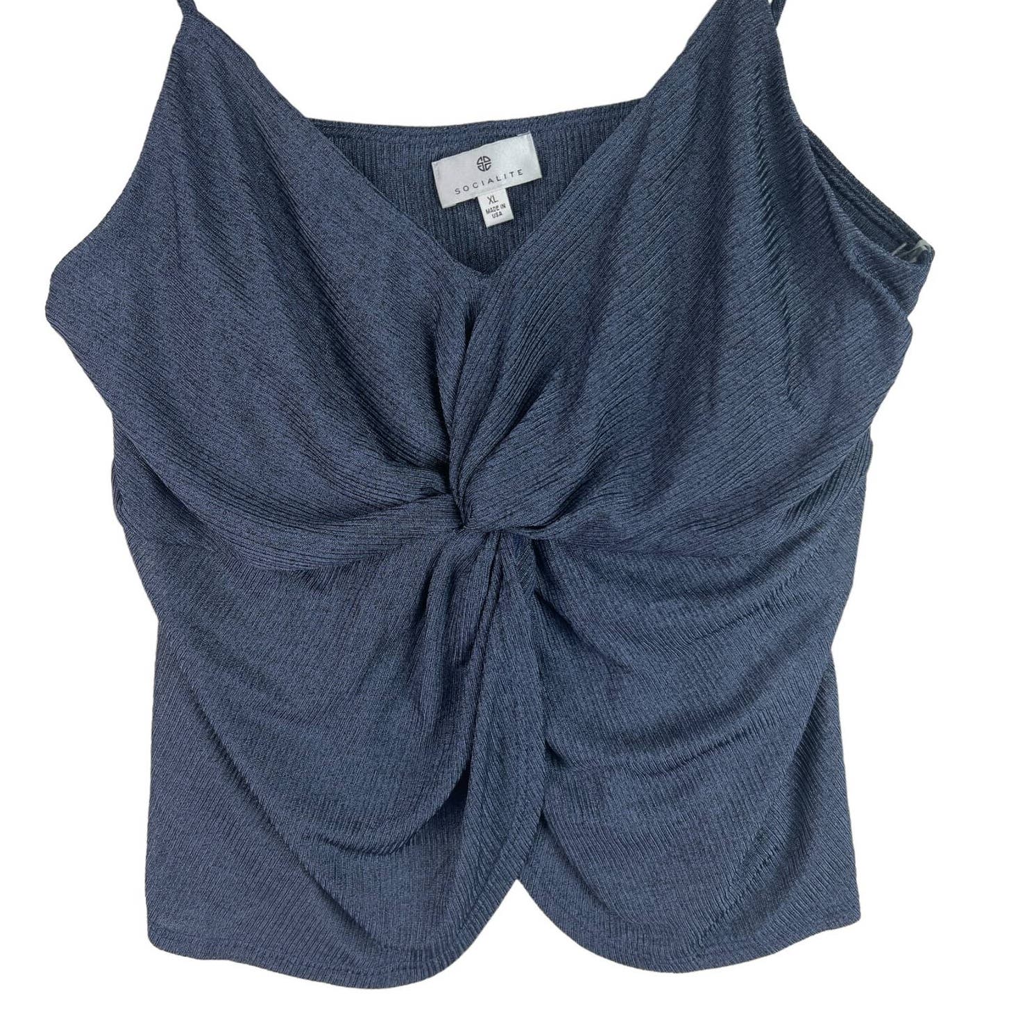 Socialite Women Navy Blue US XL Twist Front Spaghetti Strap Top