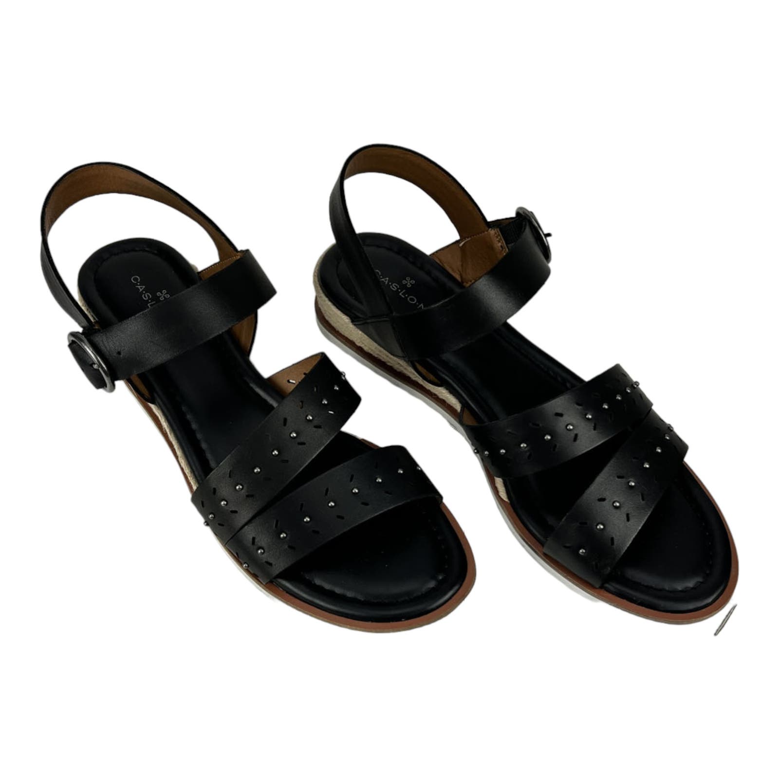 Caslon Women US 10 Slides Black Leather Sandal Shoes