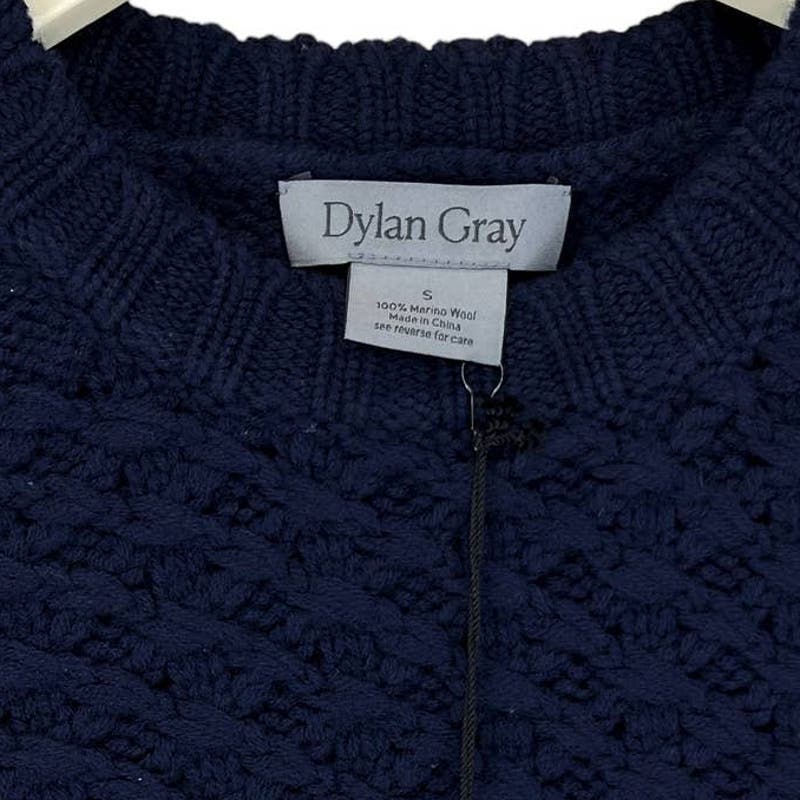 Dylan Gray Men Navy Merino Wool US S Sweater Cabled Yoke