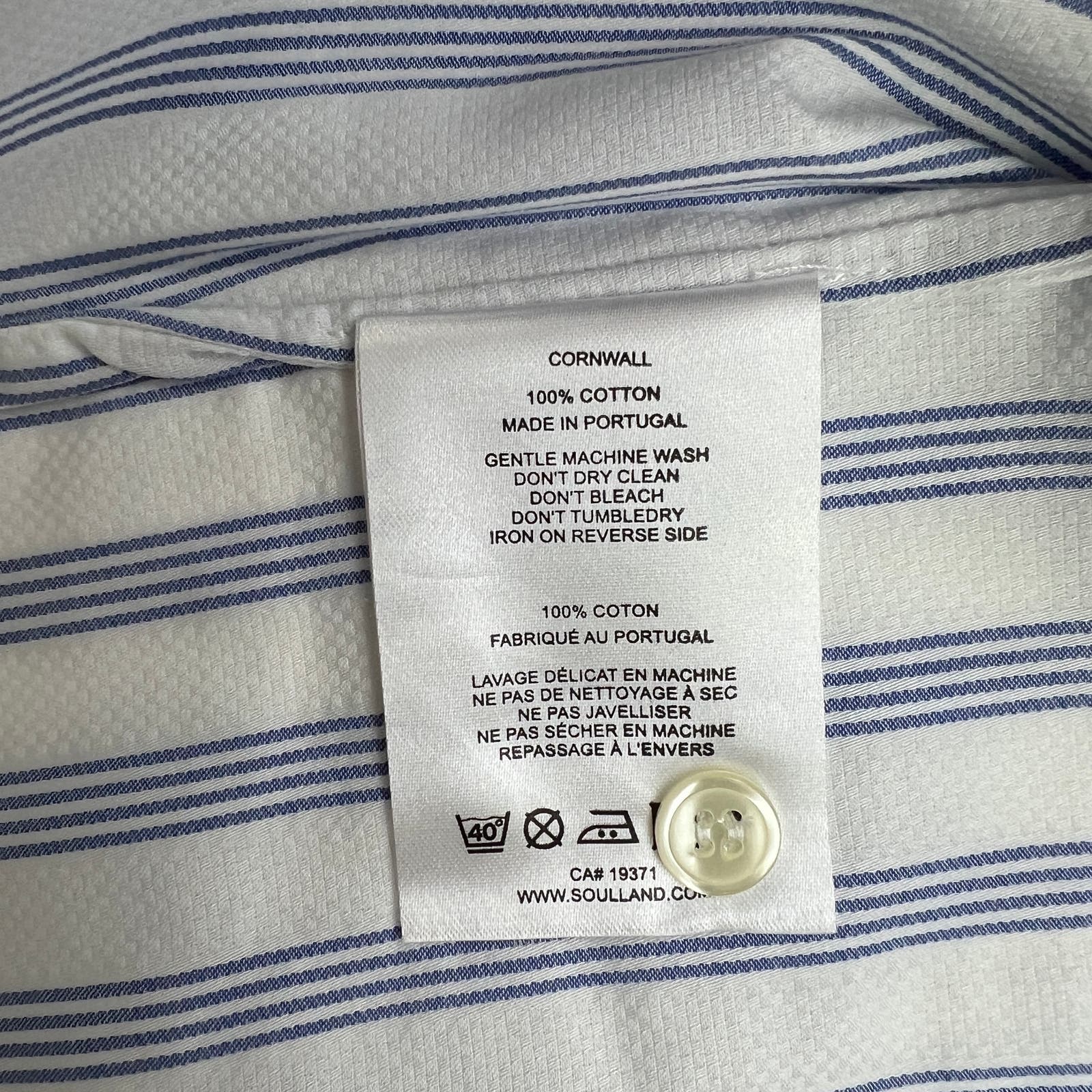 Soulland Cornwall Men White Striped Shirt US L Short Sleeve