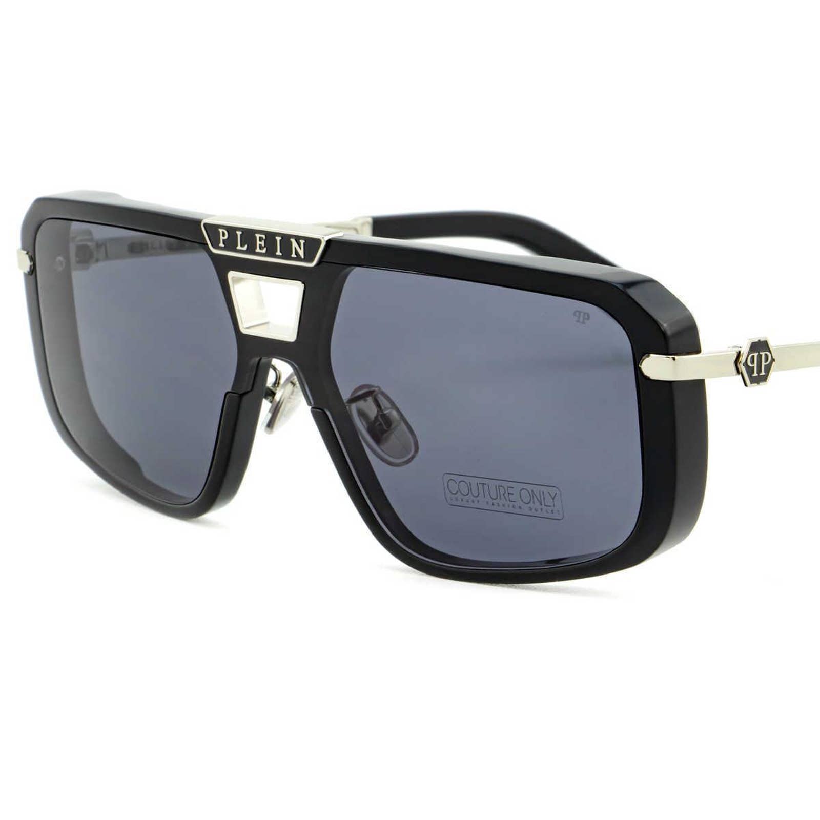 Men Square Shield Black Silver Sunglasses SPP008M-0700