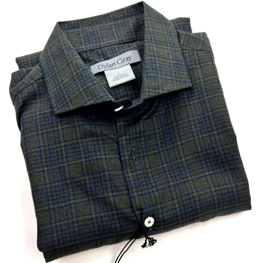Dylan Gray Men Gray Olive Plaid Button Down US L Long Sleeve