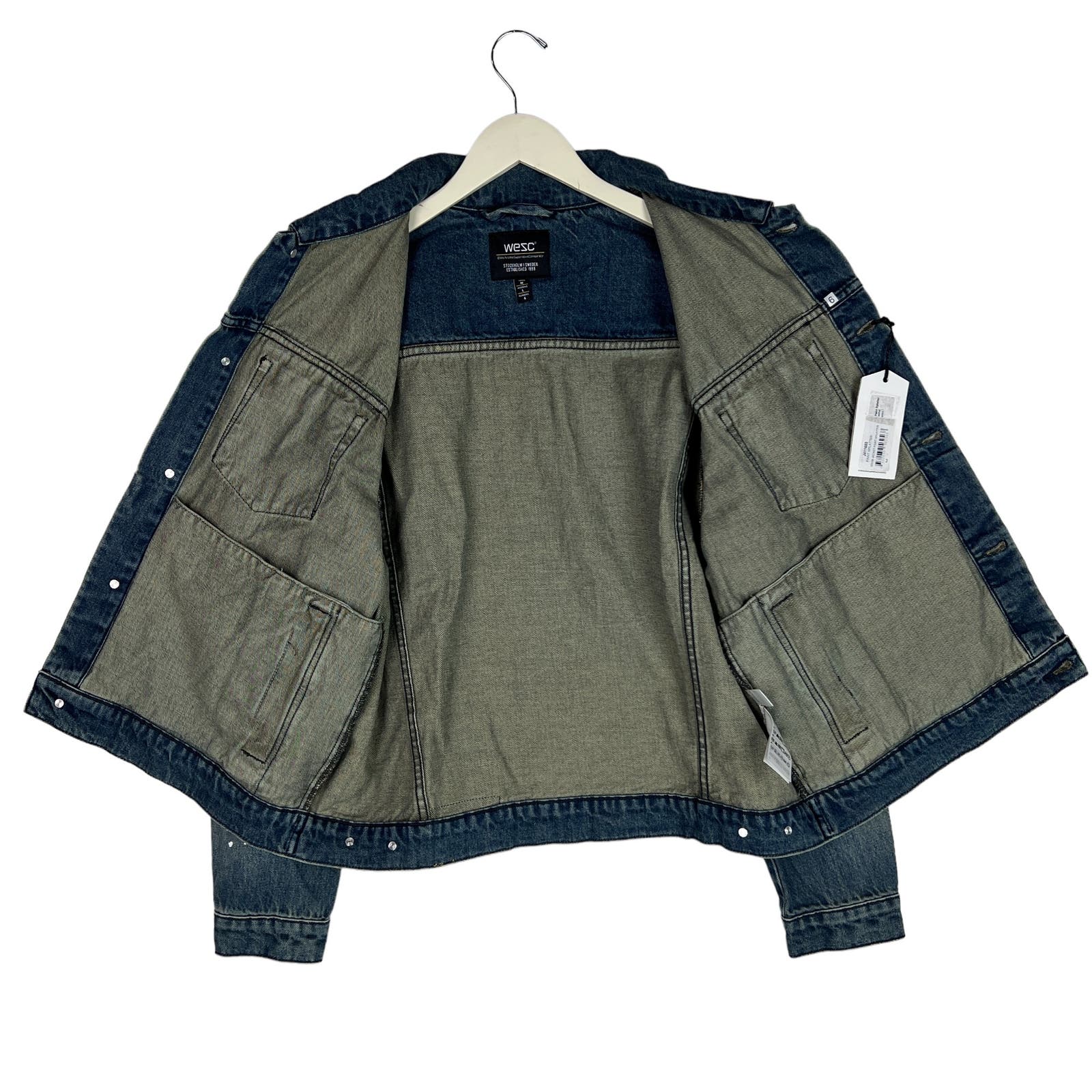 WeSC Unisex Jacket US M Men / US L Women White Paint Splatter Blue Denim