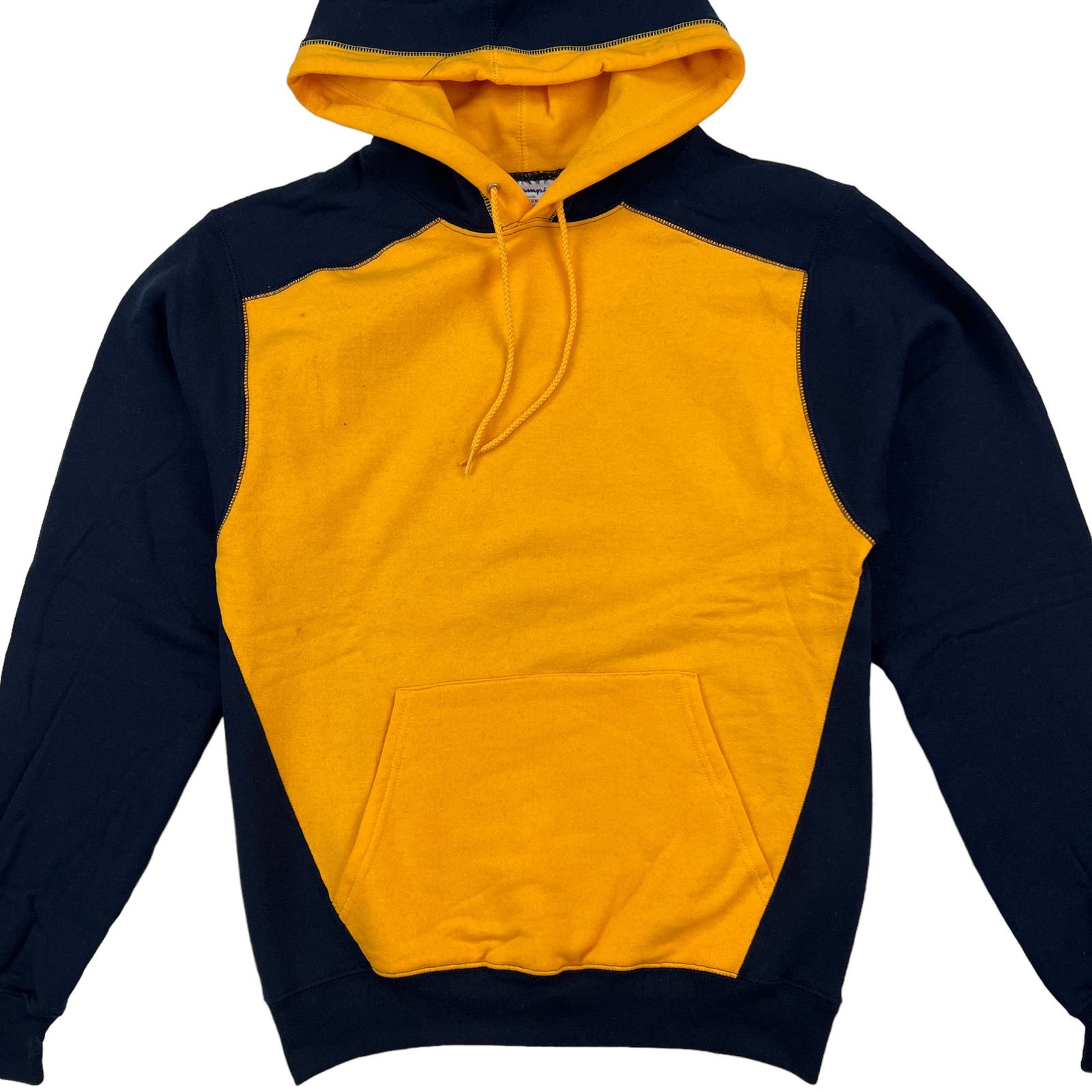 Champion Men US S Navy Blue Orange Double Dry Eco Fleece Hoody