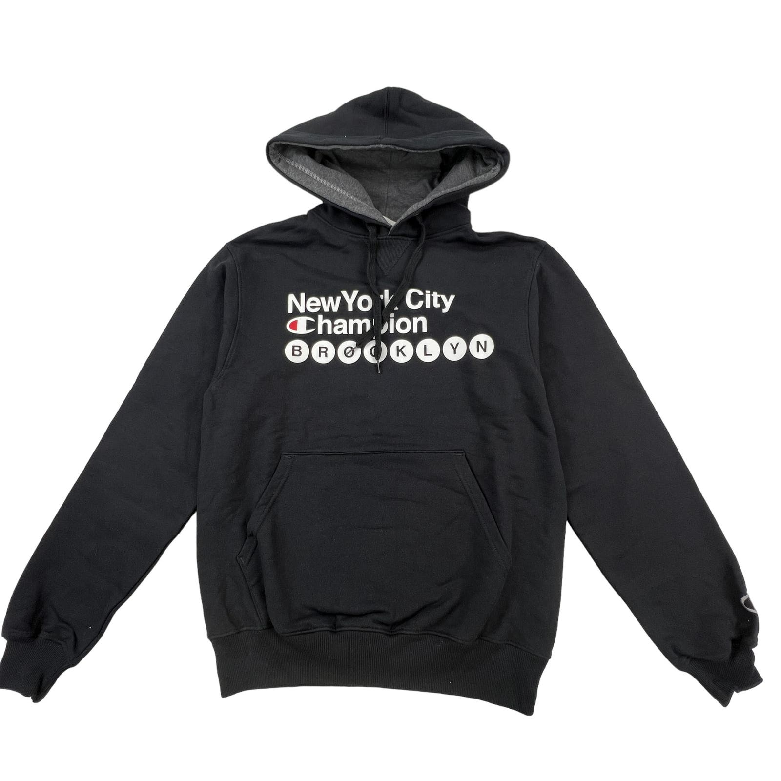 Champion Men Black Hoodie US S Logo Printed Long Sleeve