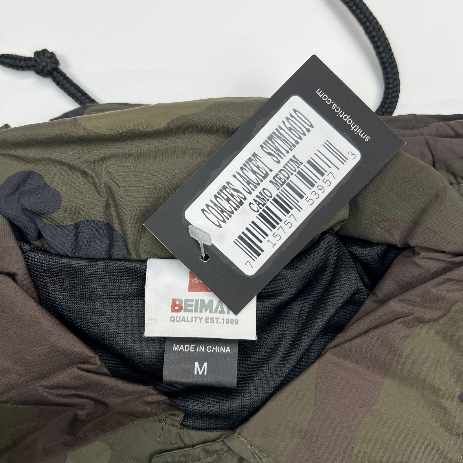 Smith Men Coaches Jacket US M Snap Front Olive Camo Windbreaker Beimar