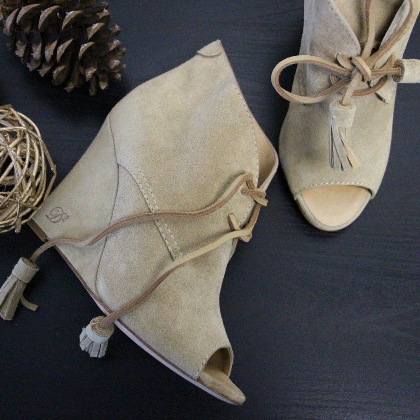 Dsquared2 Women US 9 Booties Suede Leather Peep Toe Wedge Heels