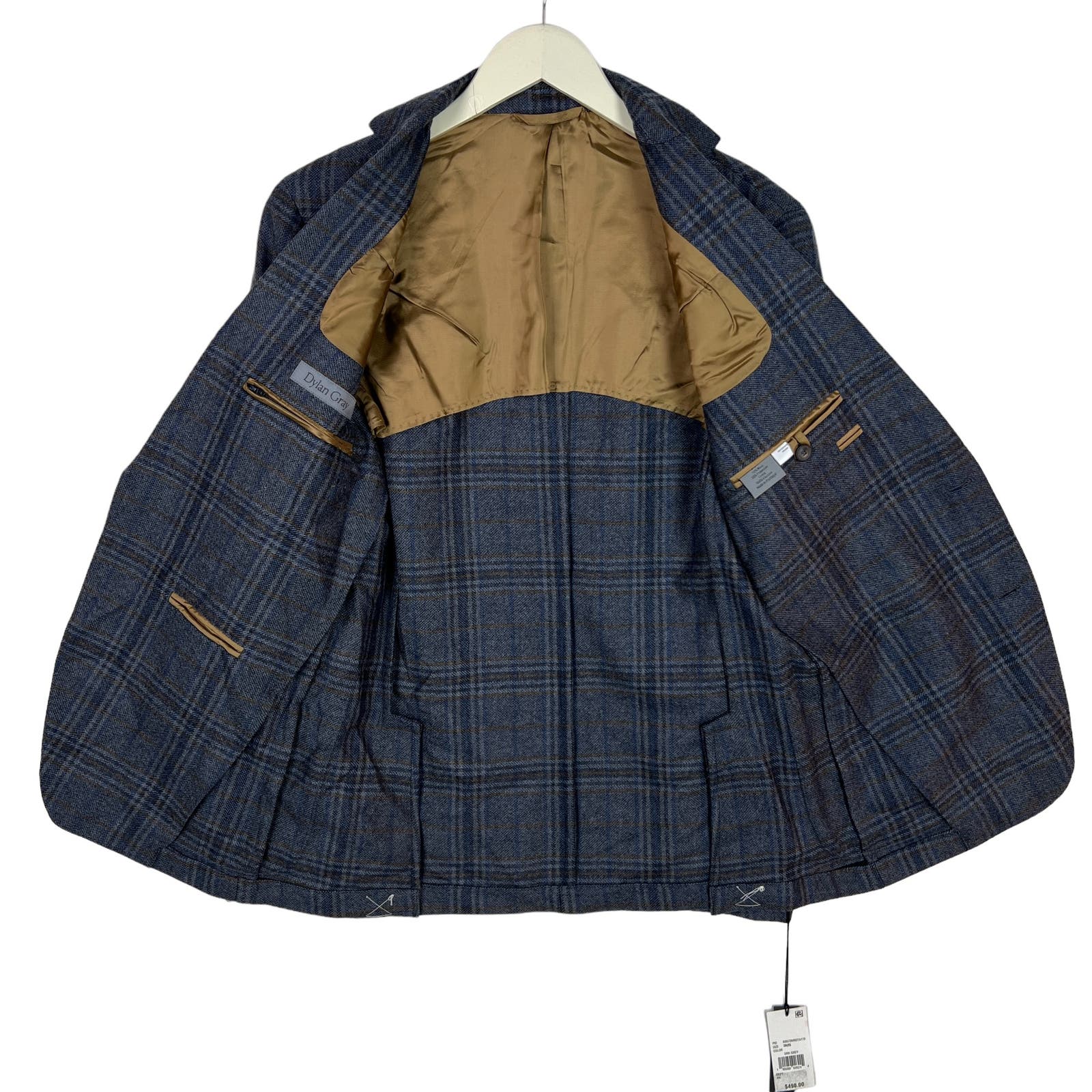 Dylan Gray Men Grey Blue Check Suit US 38R Jacket Blazer Long Sleeve