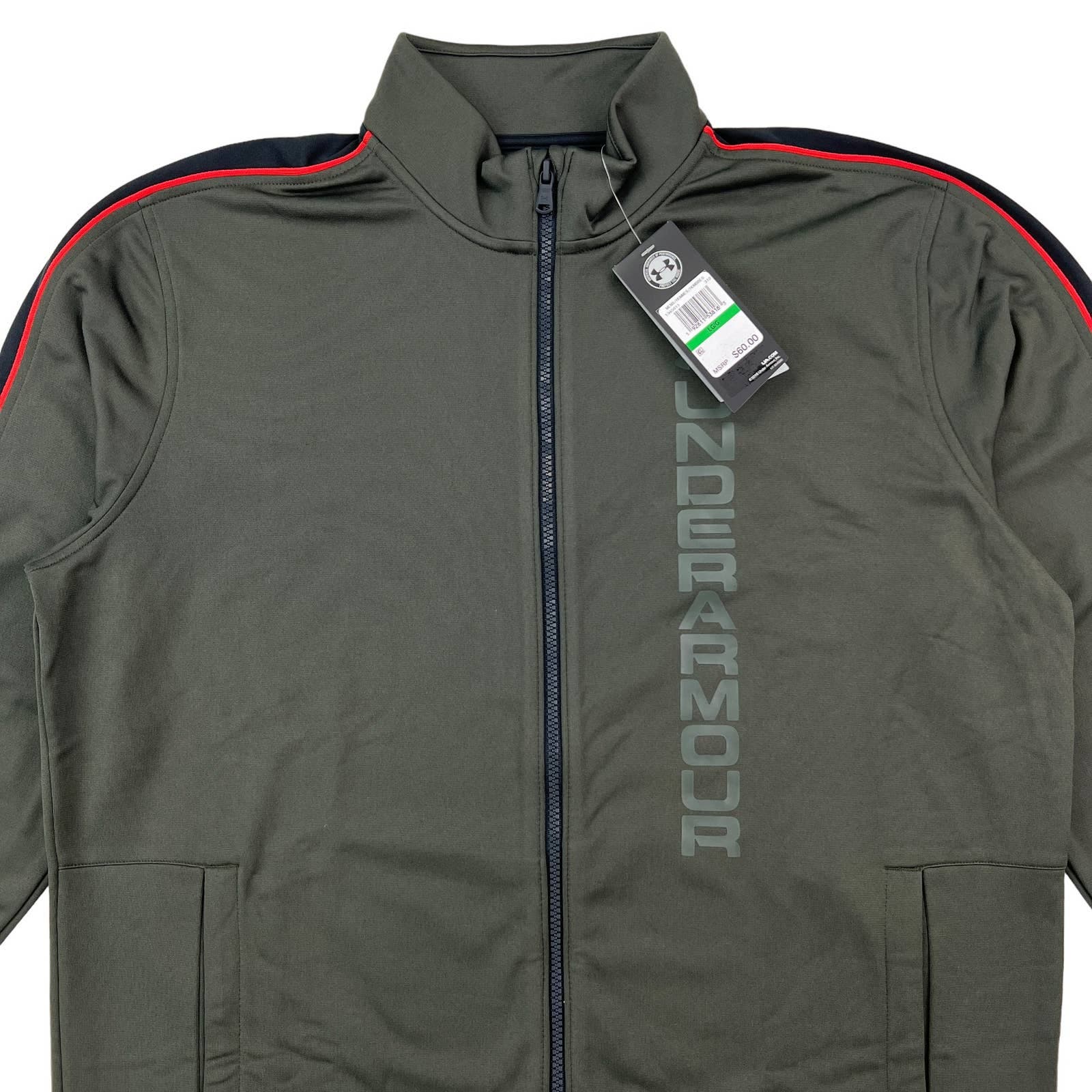 Under Armour Men Khaki Gray Full Zip Jacket US L Arm Stripes Long Sleeve