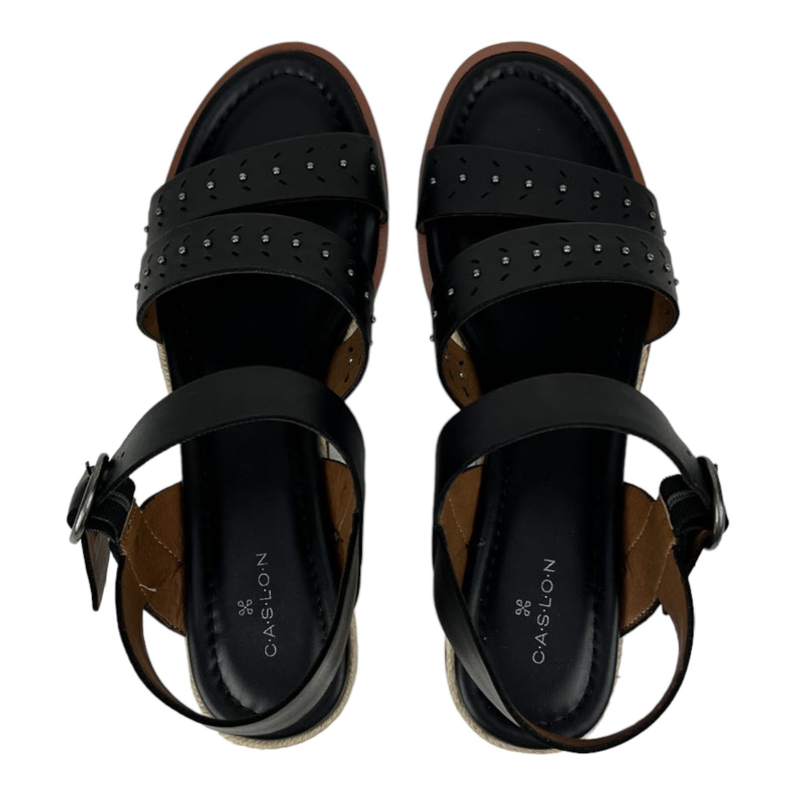 Caslon Women US 10 Slides Black Leather Sandal Shoes