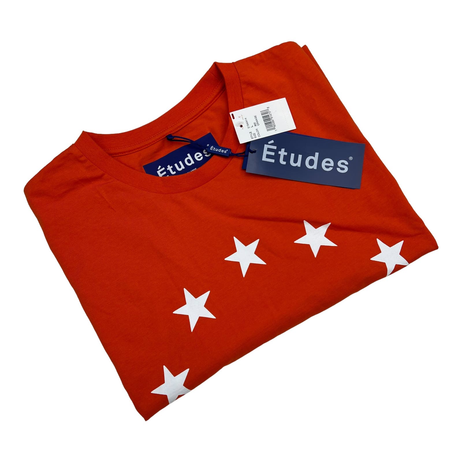 Etudes Unisex Orange T-Shirt Crew US L Neck Short Sleeve