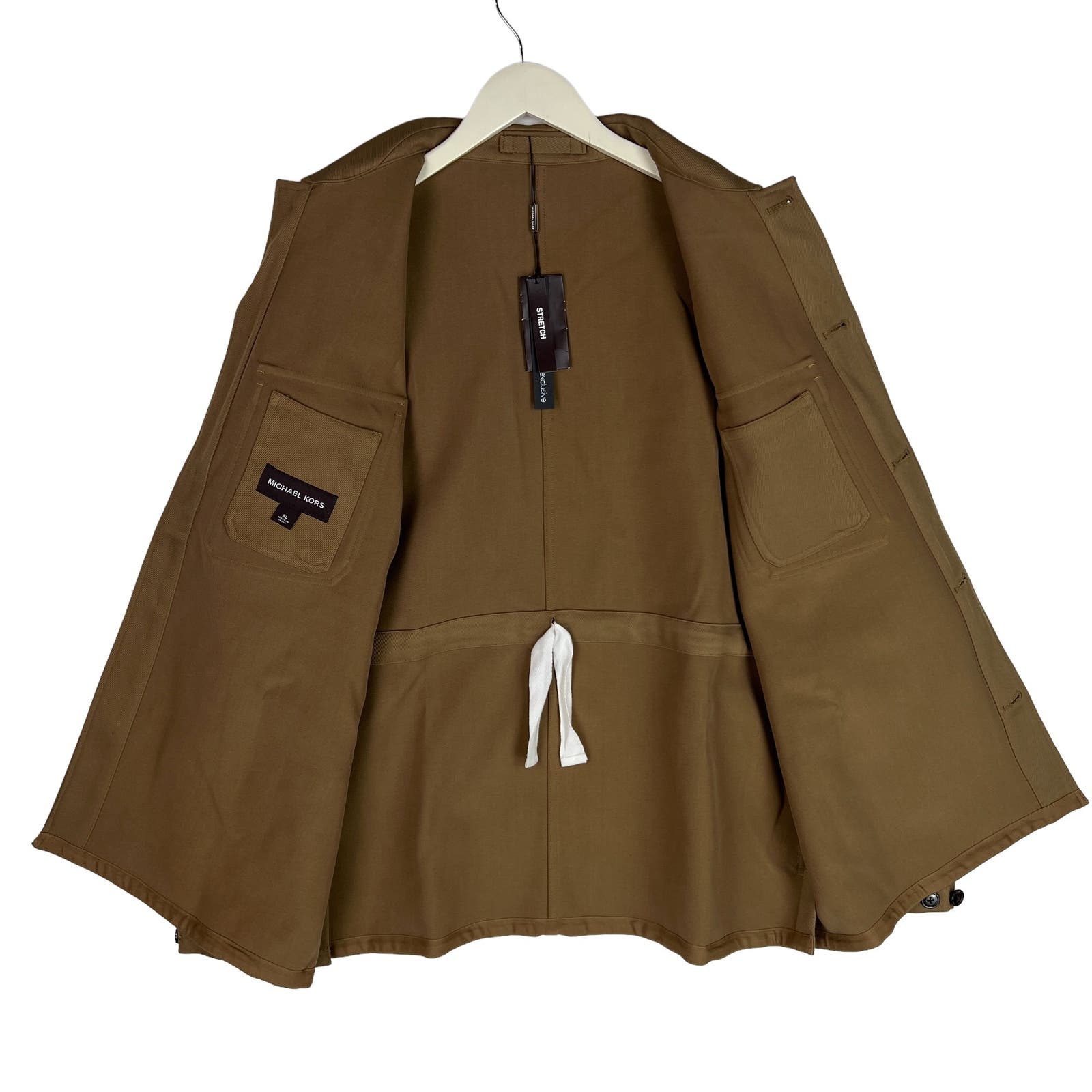 Michael Kors Men Olive Brown Coat US XL Long Sleeve Stretch