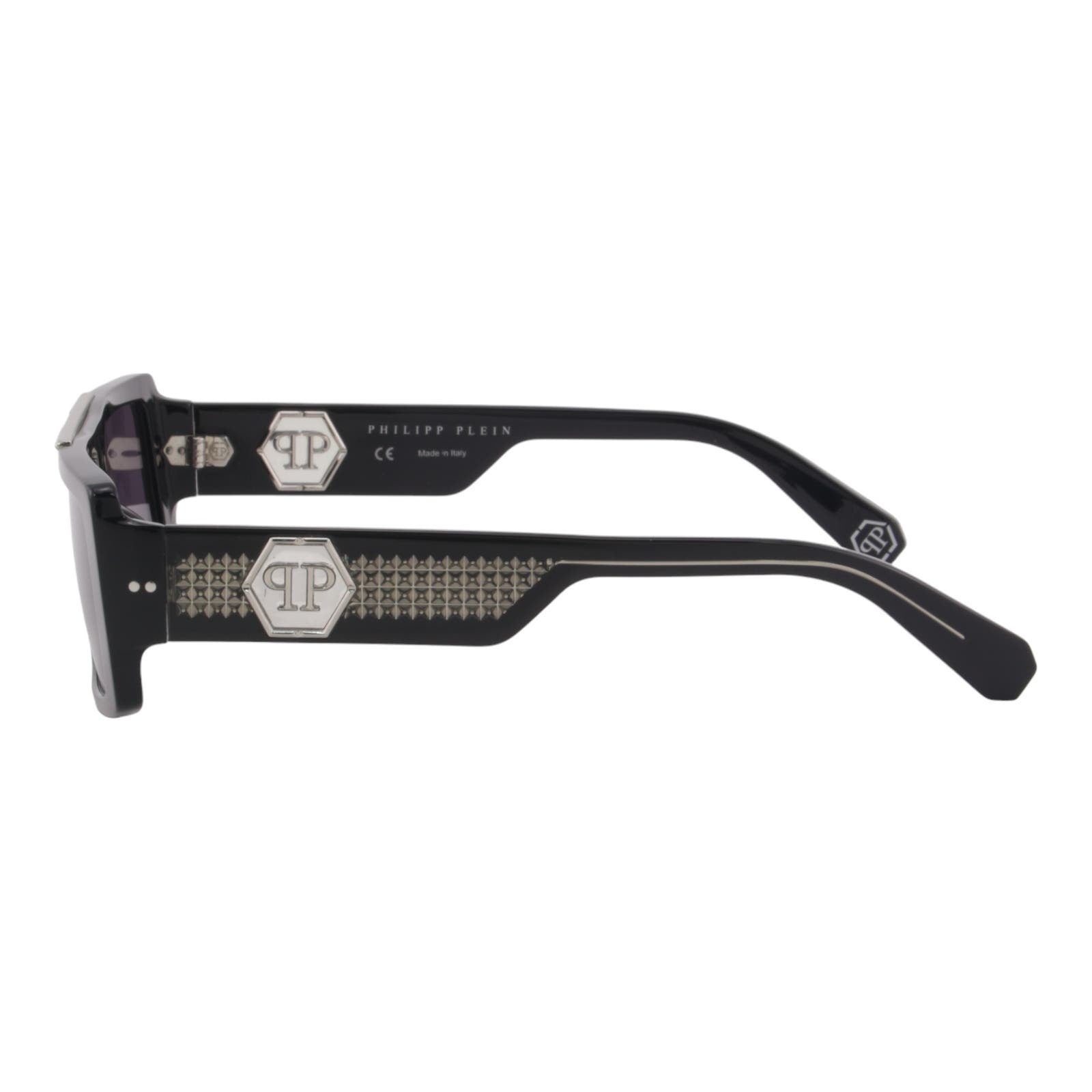 Men Designer Sunglasses SPP003V-0700 Slim Black Rectangular Frame