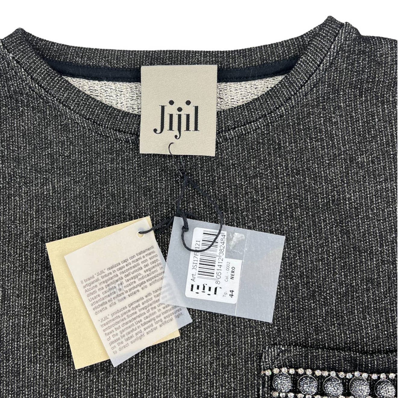 Jijil Women Nero Black Metallic Crew Neck EU 44 Long Sleeve Sweatshirt