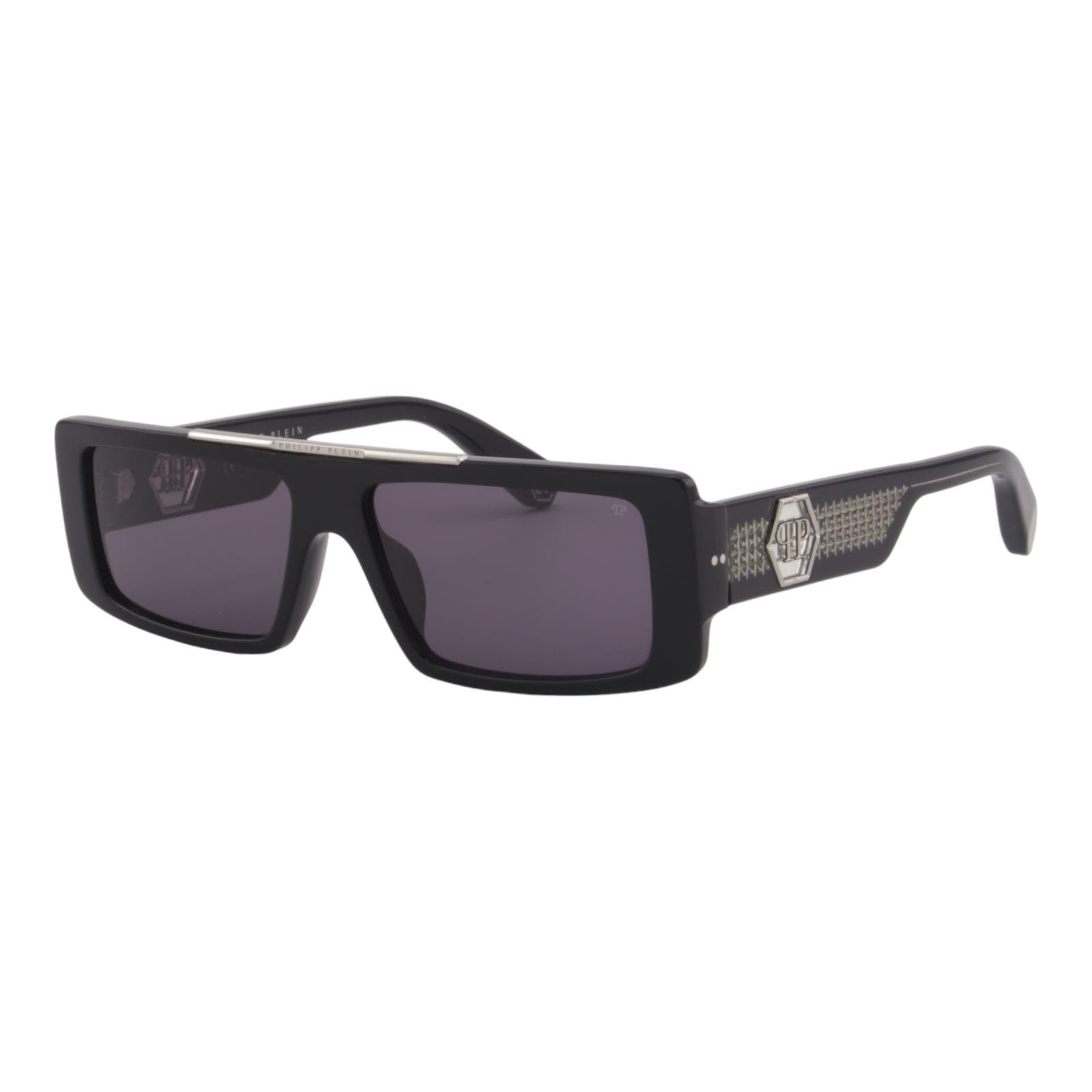 Men Designer Sunglasses SPP003V-0700 Slim Black Rectangular Frame