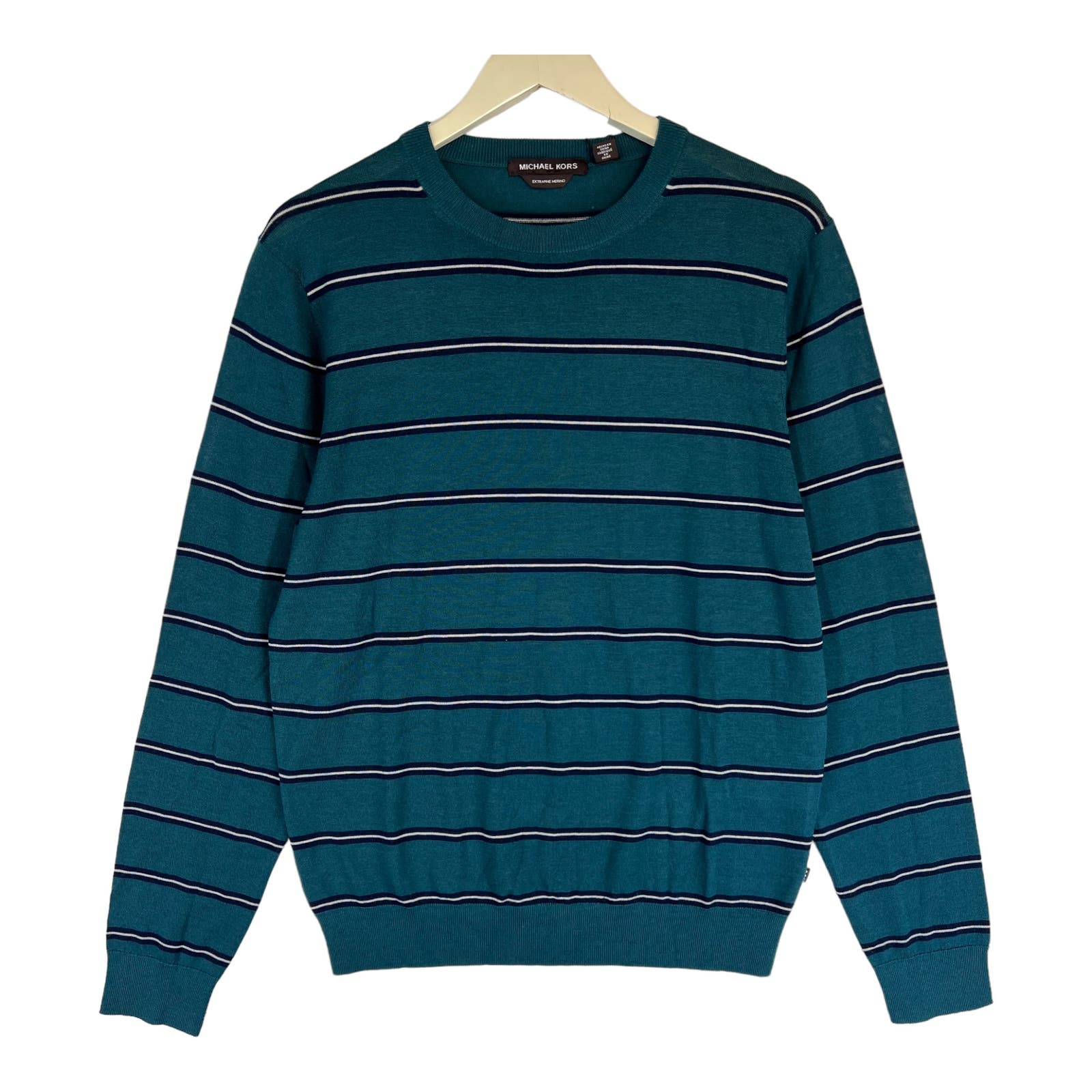Michael Kors Men Green Sweatshirt US XL Striped Crew Neck