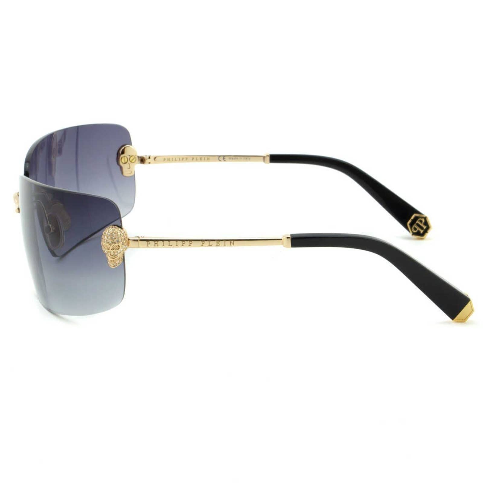 Women Titanium Rimless Sunglasses SPP027S-0300 Gray & Gold Rectangle