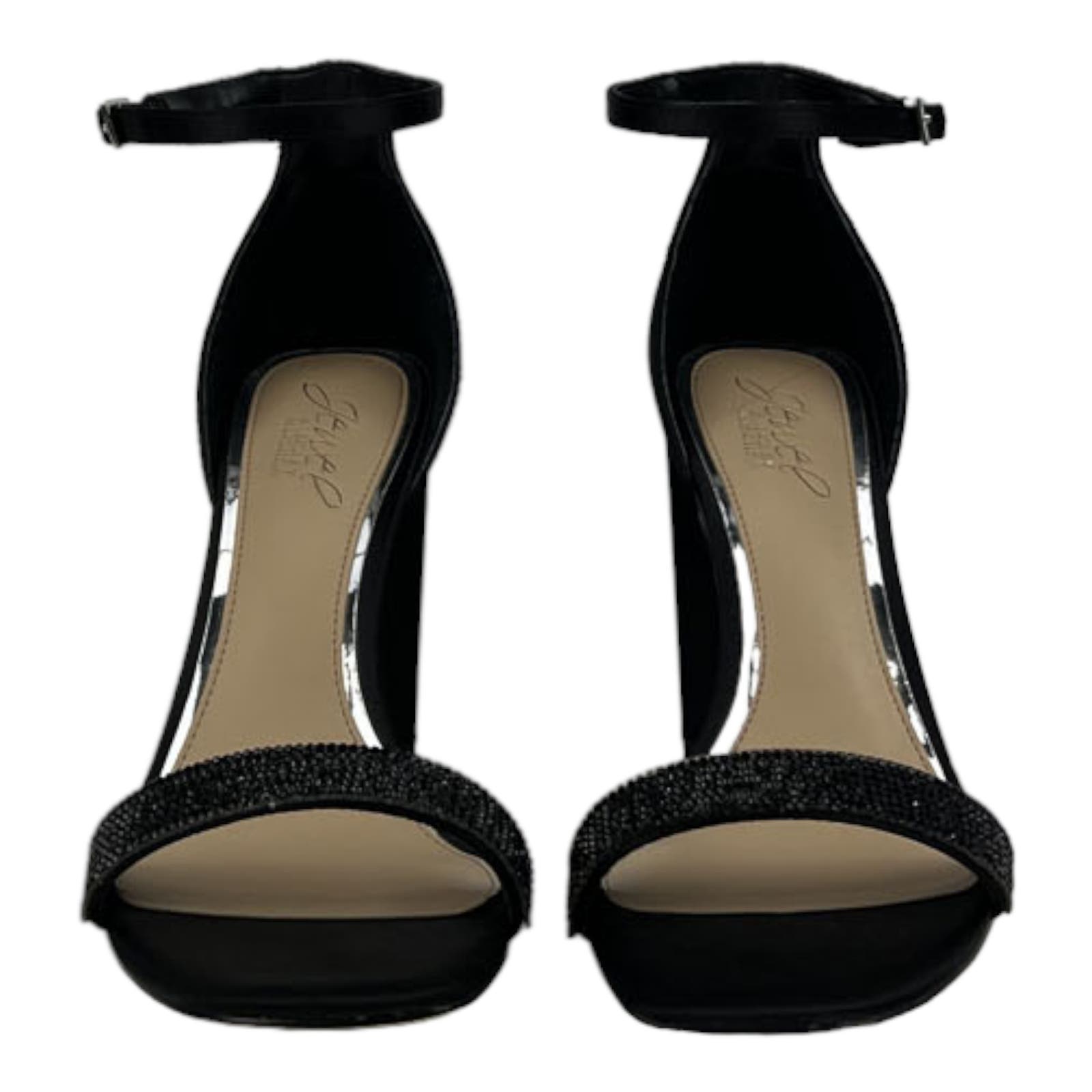 Badgley Mischka Women US 8.5 Synthetic Black Satin Block Heel Sandal