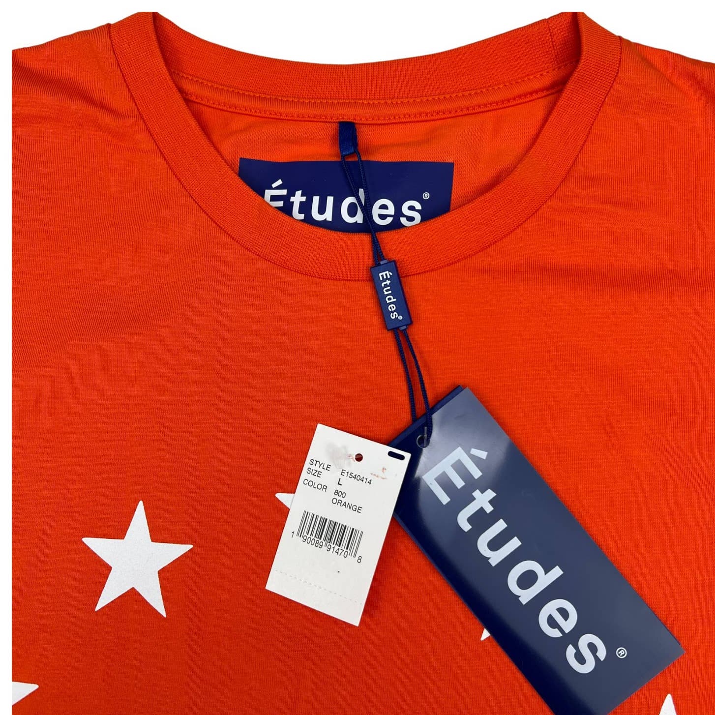 Etudes Unisex Orange T-Shirt Crew US L Neck Short Sleeve
